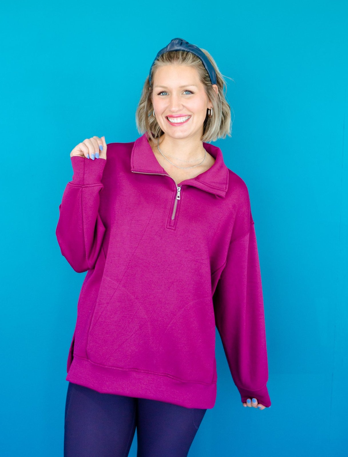 [Ellevate Basics] Adela Lightweight Scuba Tunic Pullover - Plum