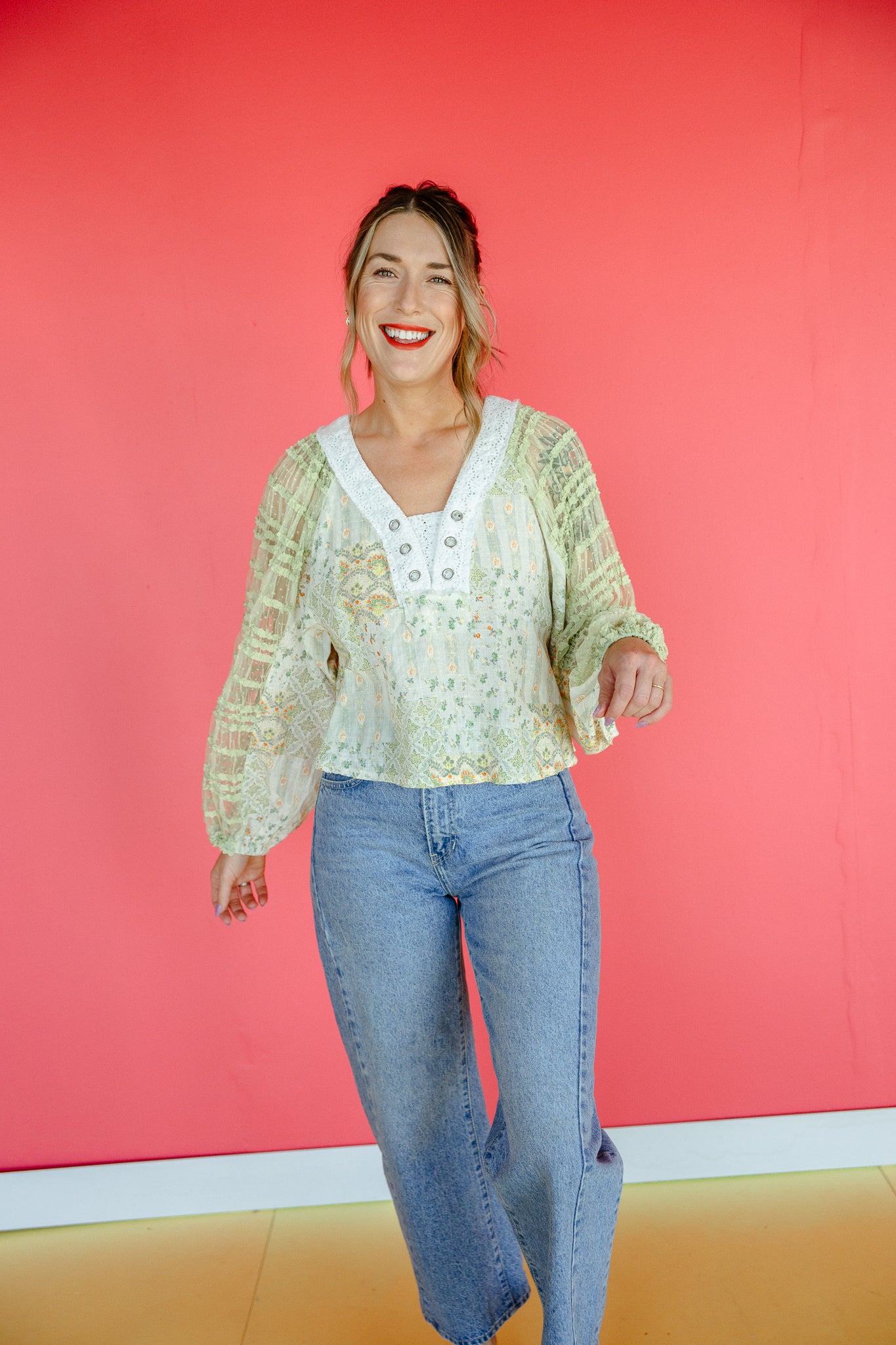 Remy Boho Blouse - Cream + Moss