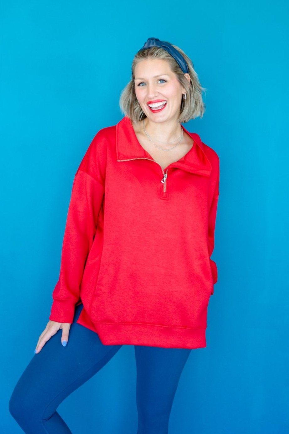 [Ellevate Basics] Adela Lightweight Scuba Tunic Pullover - Cherry/Carmine