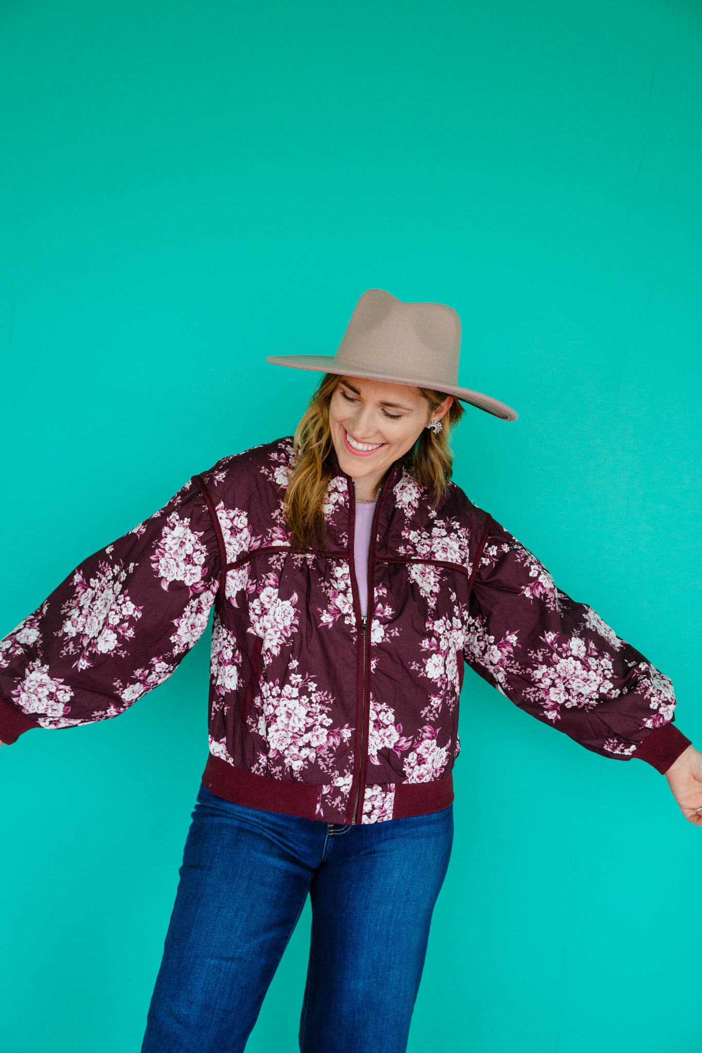 Courtney Floral Bomber Jacket - Plum + Cyclamen