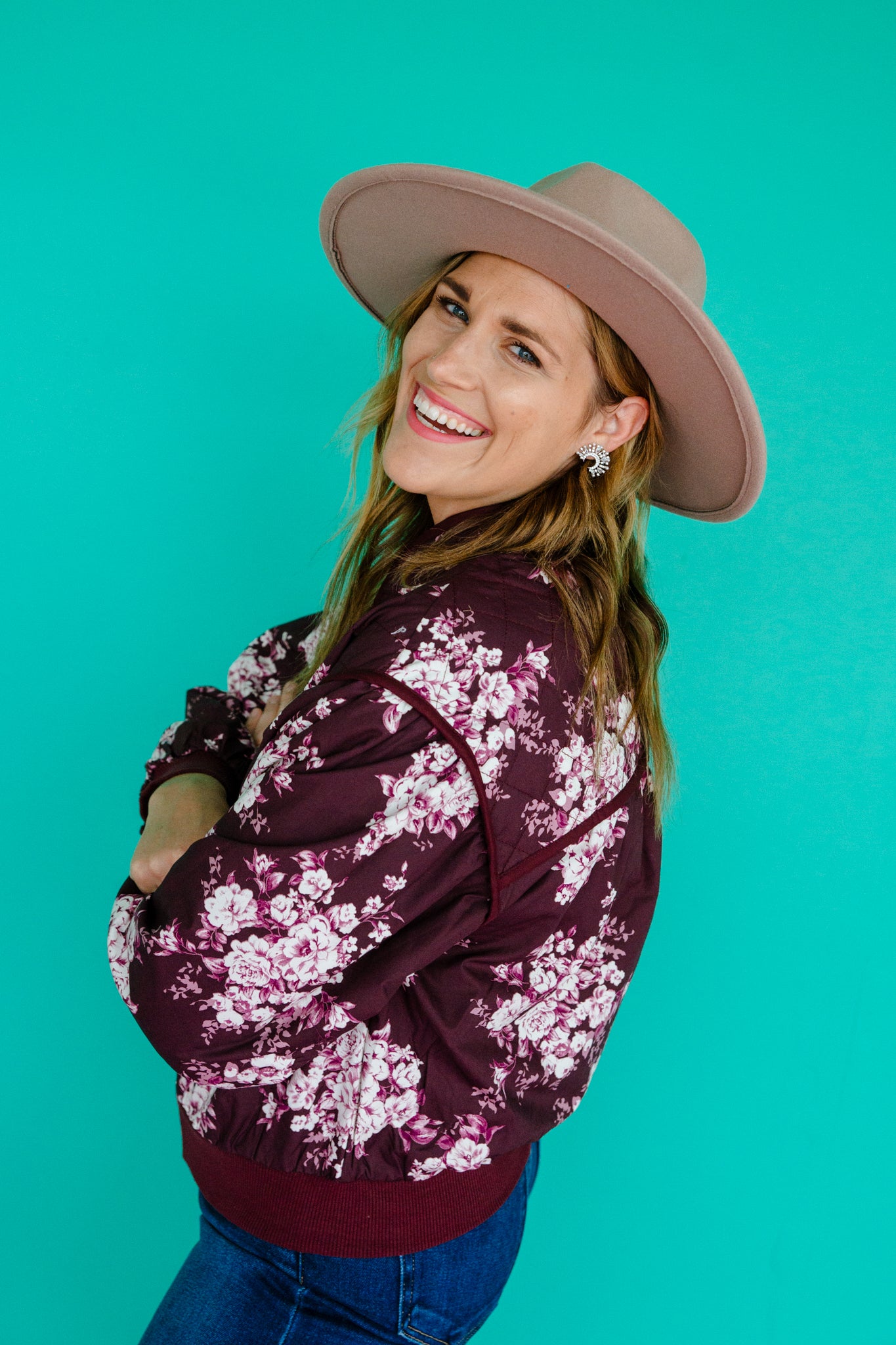 Courtney Floral Bomber Jacket - Plum + Cyclamen