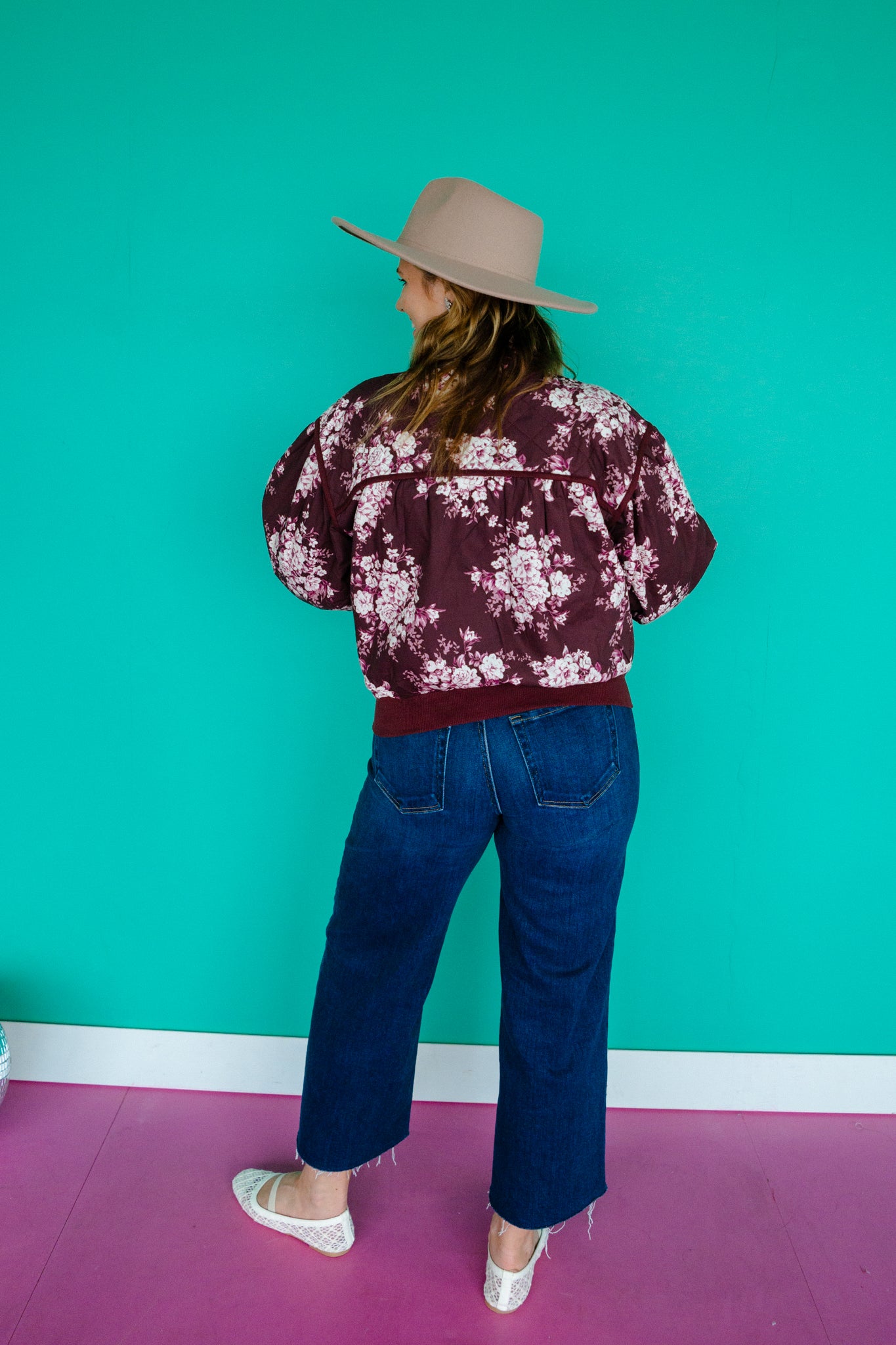 Courtney Floral Bomber Jacket - Plum + Cyclamen
