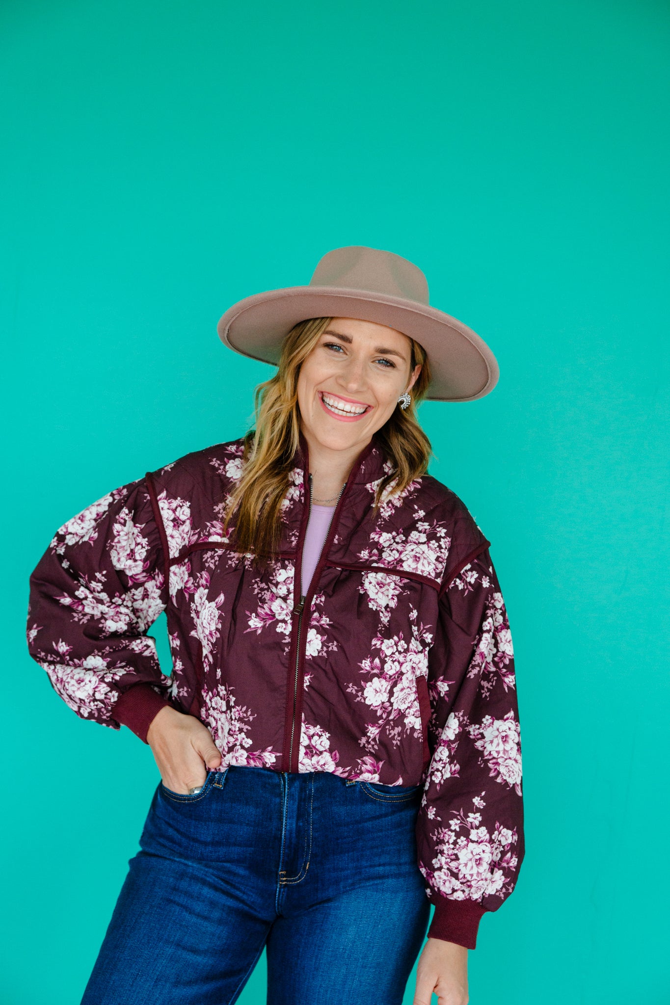 Courtney Floral Bomber Jacket - Plum + Cyclamen