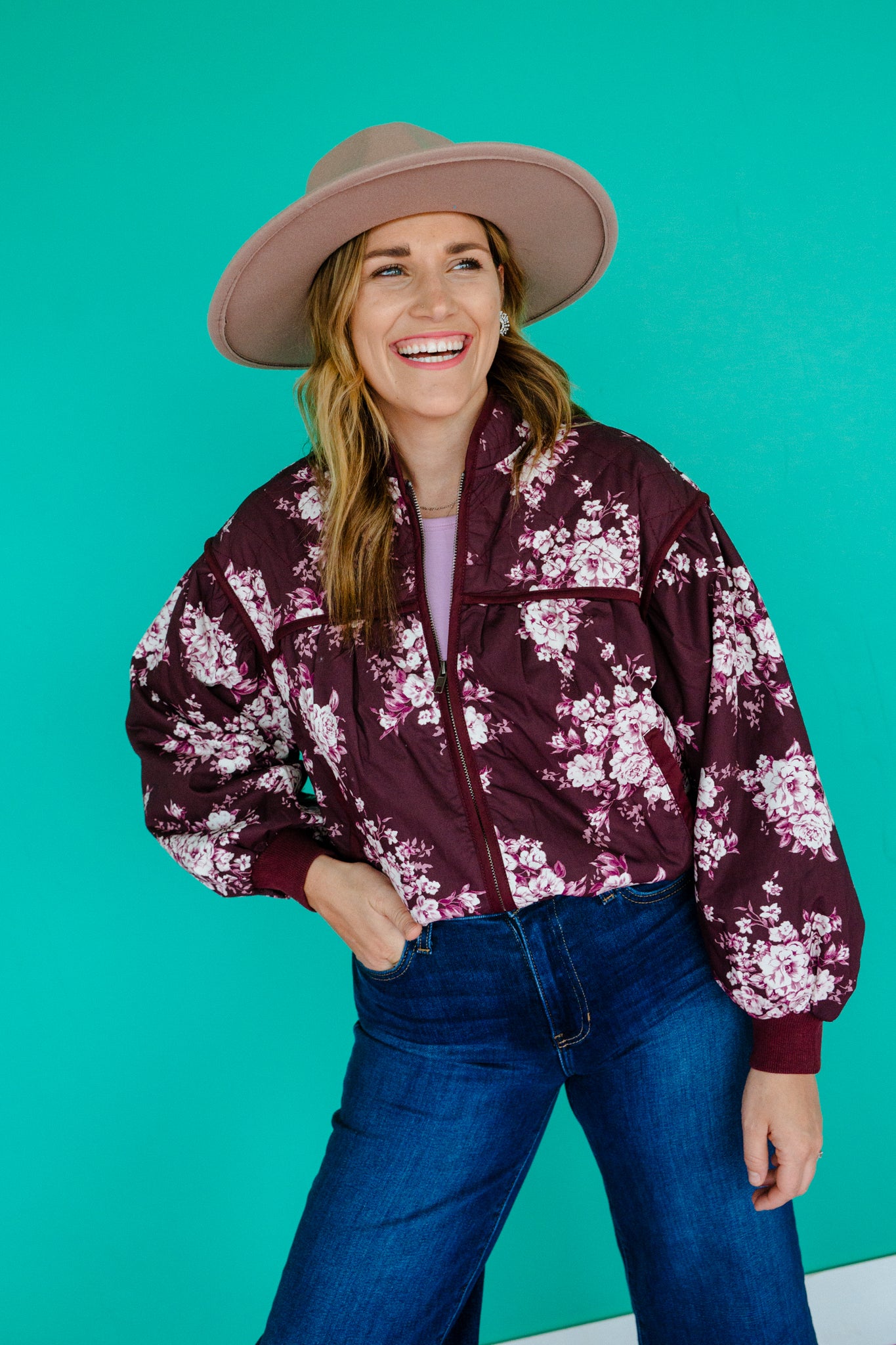 Courtney Floral Bomber Jacket - Plum + Cyclamen