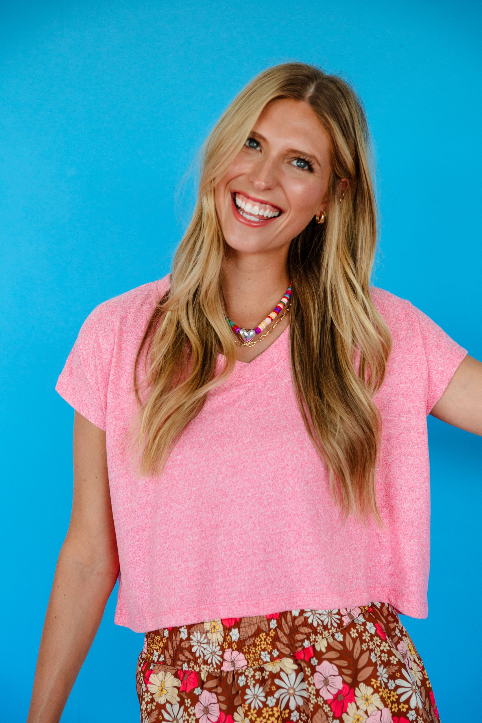 Jenni Super Soft V-Neck Tee - Warm Pink