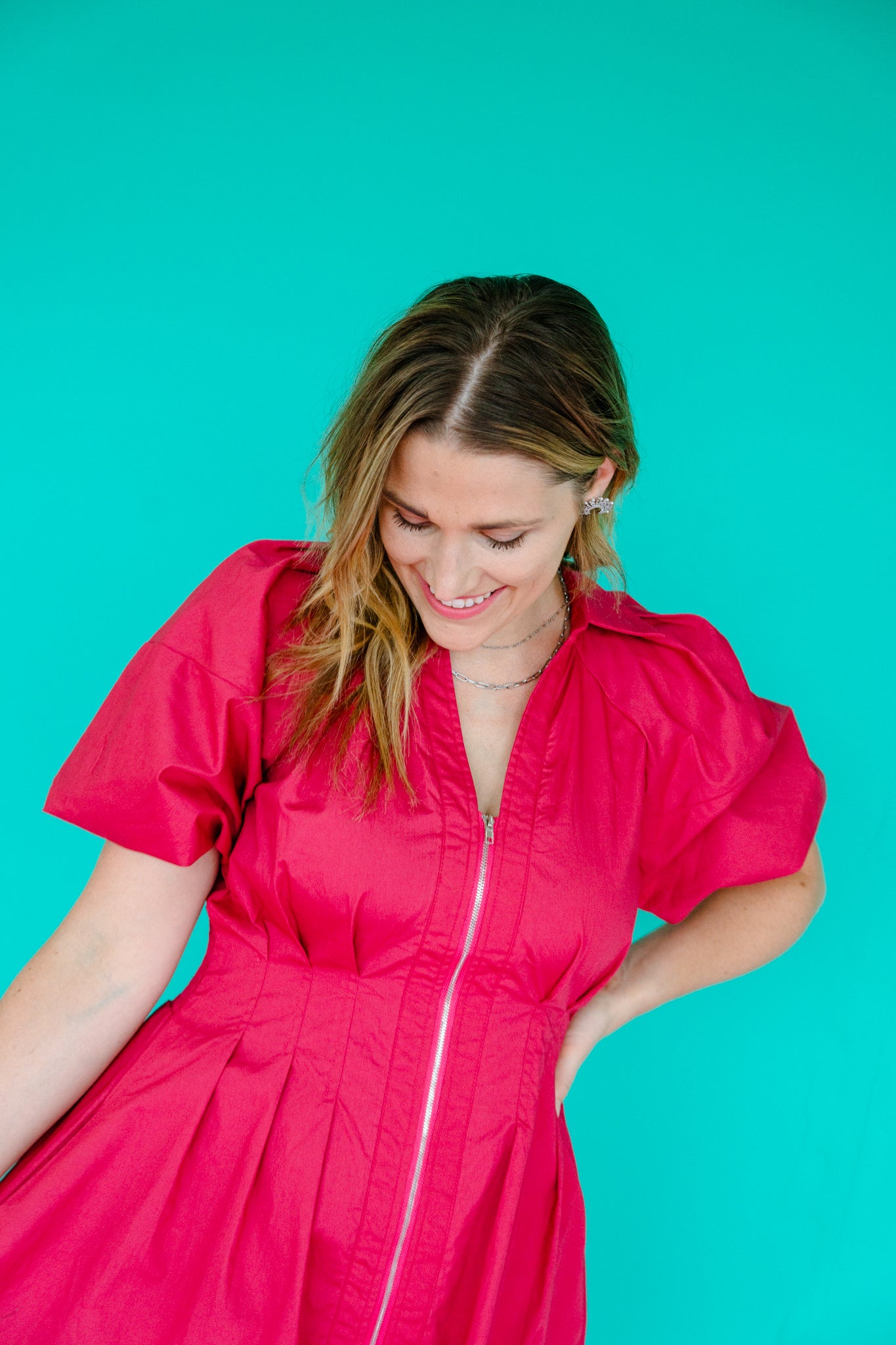 Sandy Bubble Sleeve Mini Dress - Soft Raspberry