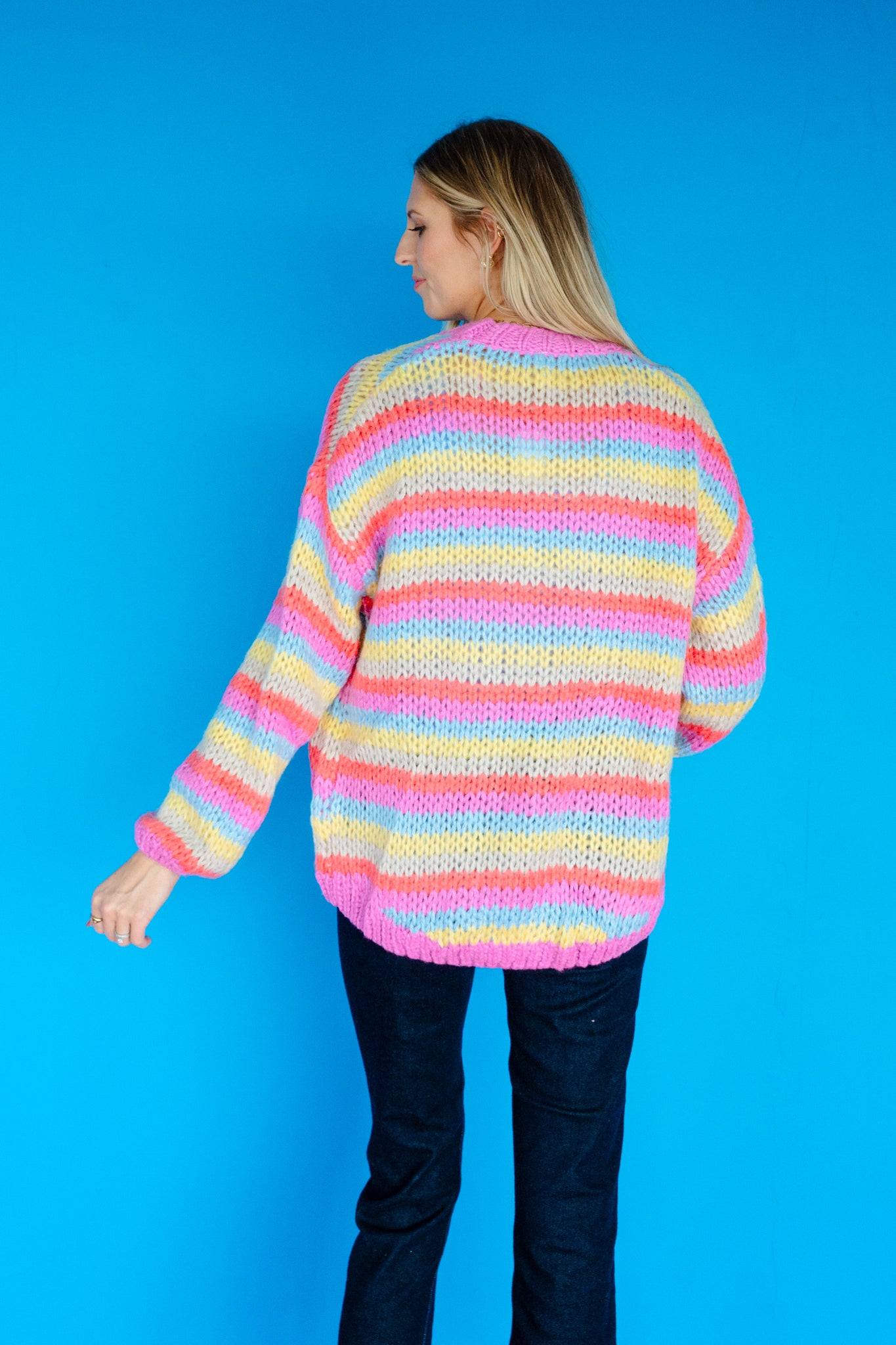 Patsy Knit Cardigan - Coral Red + Duck Egg + Orchid