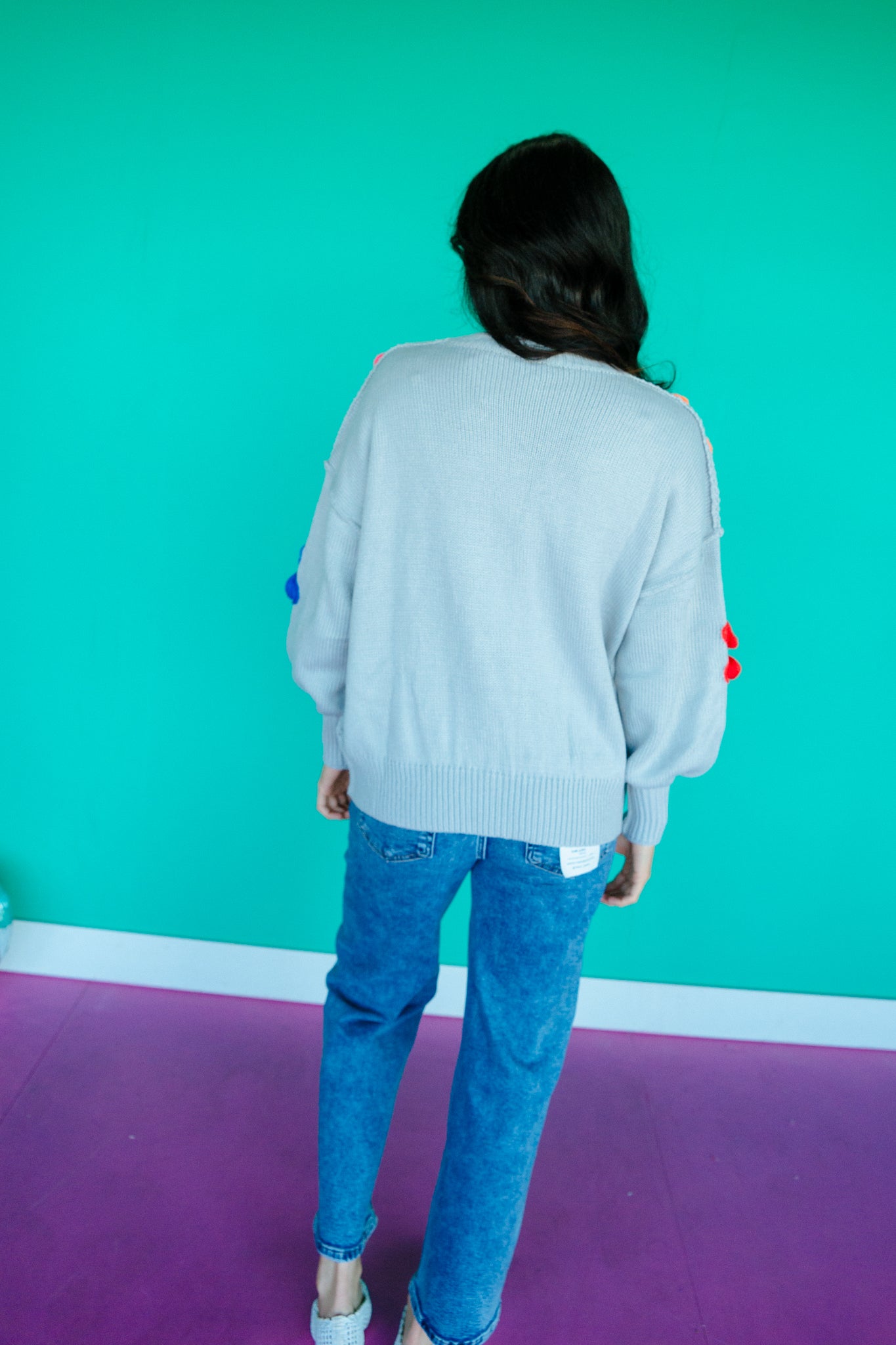 Candice Floral Sweater - Light Dove Grey