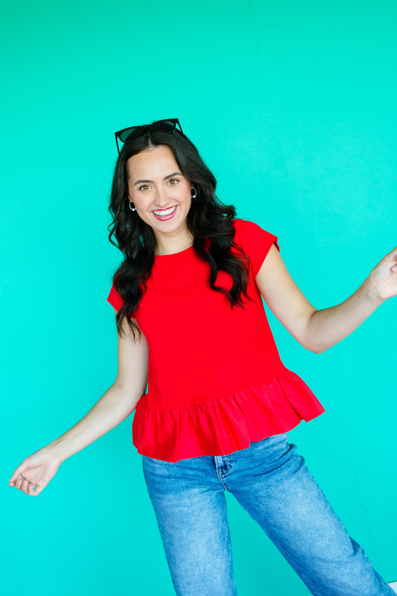 Beth Ruffle Hem Top - True Red