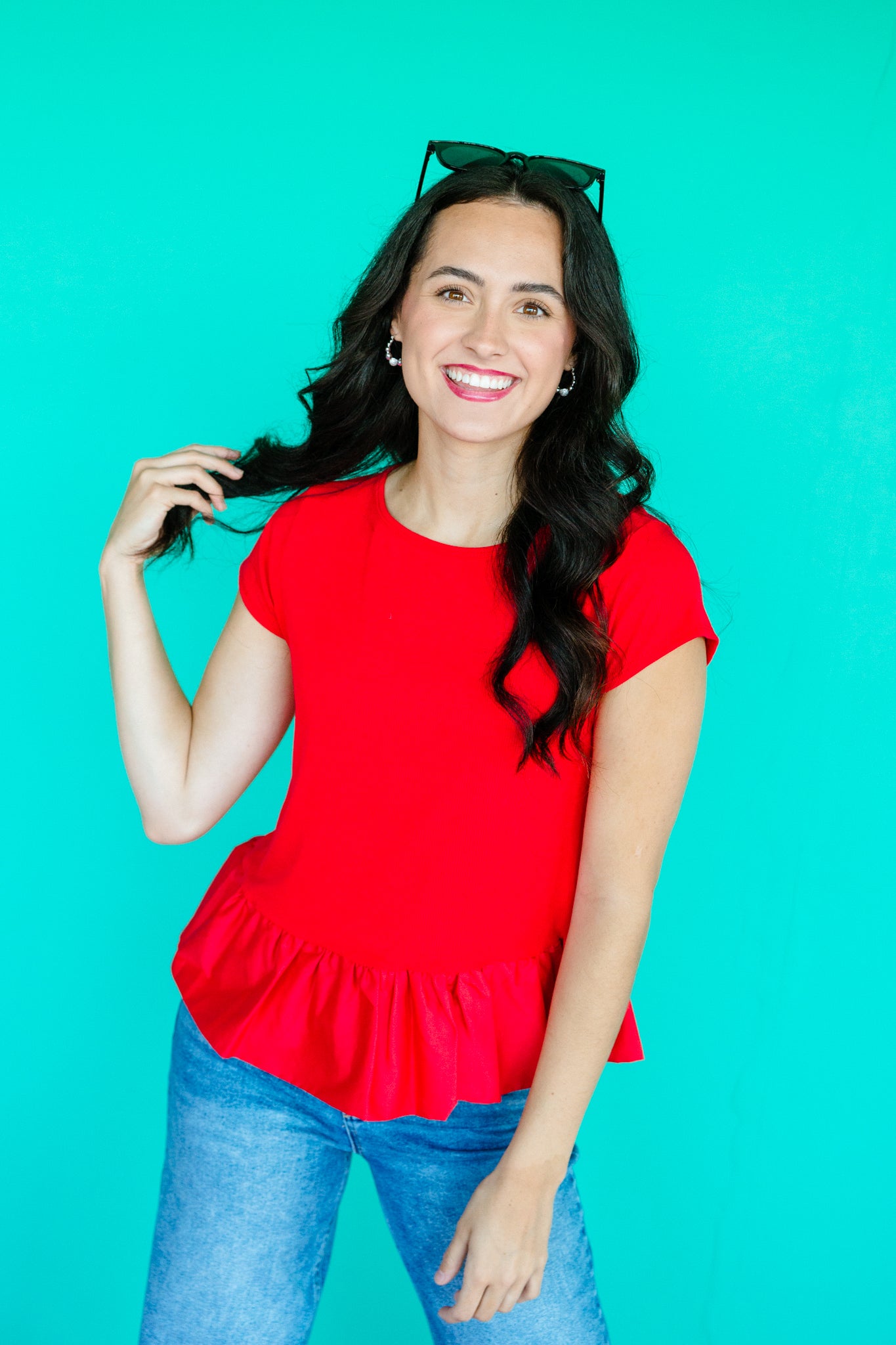 Beth Ruffle Hem Top - True Red