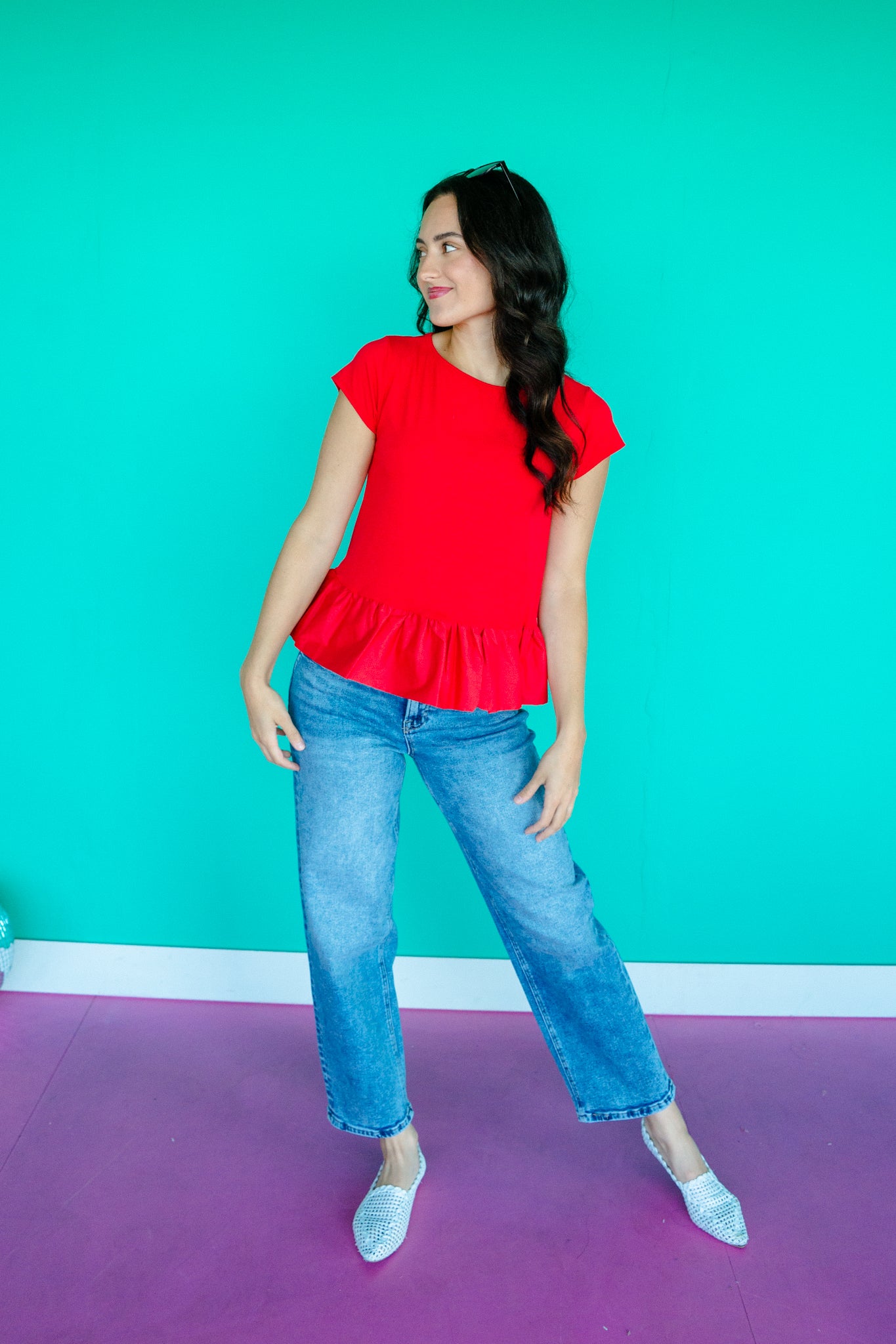 Beth Ruffle Hem Top - True Red