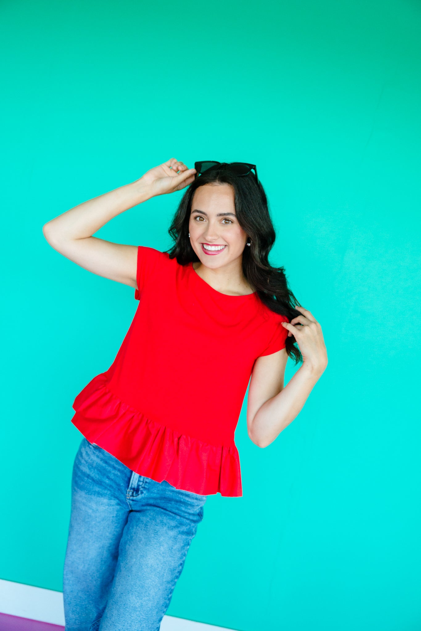Beth Ruffle Hem Top - True Red