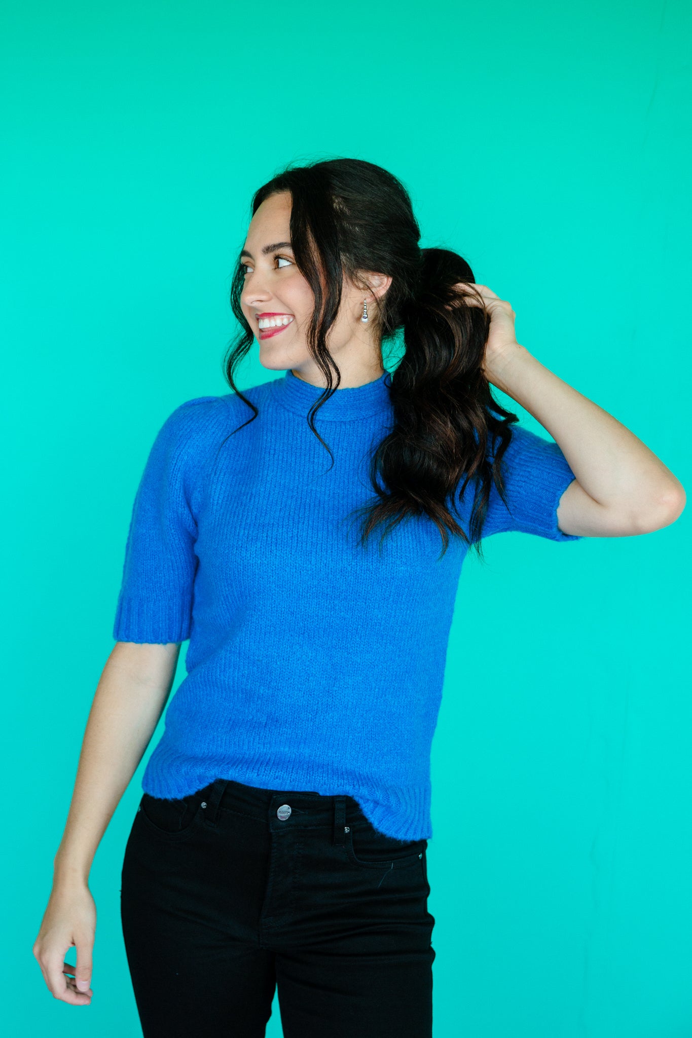 Moriah Short Sleeve Sweater - Turquoise Blue