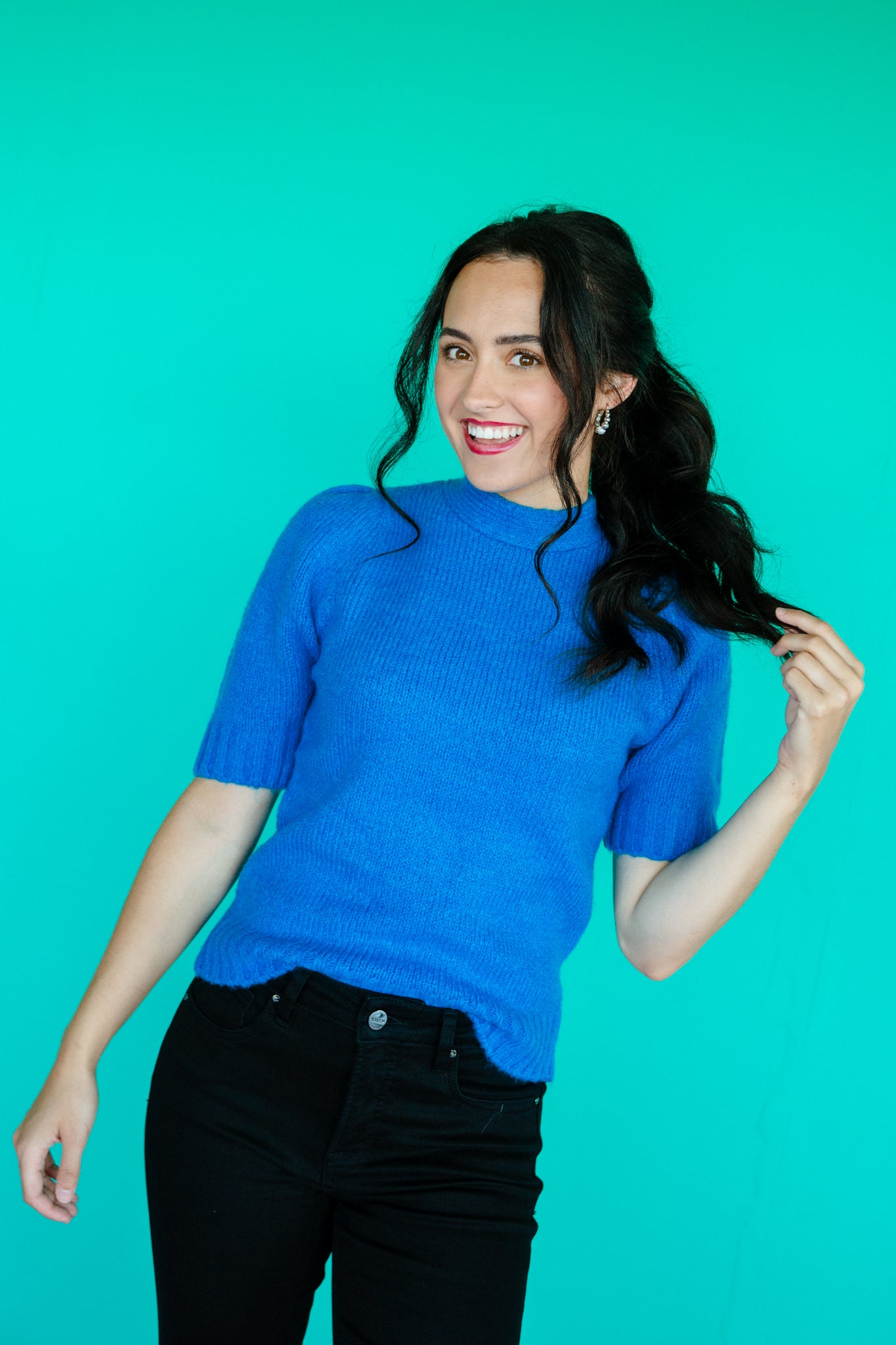 Moriah Short Sleeve Sweater - Turquoise Blue