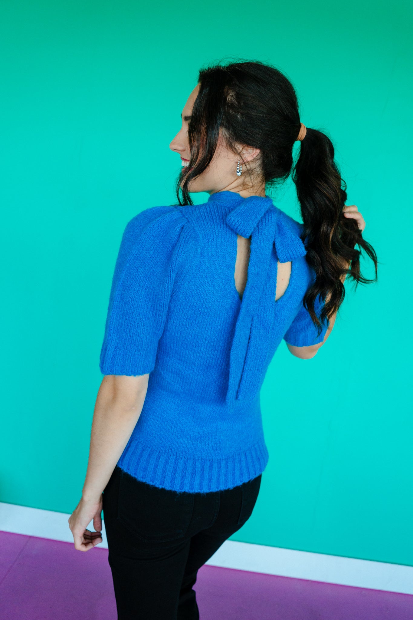Moriah Short Sleeve Sweater - Turquoise Blue