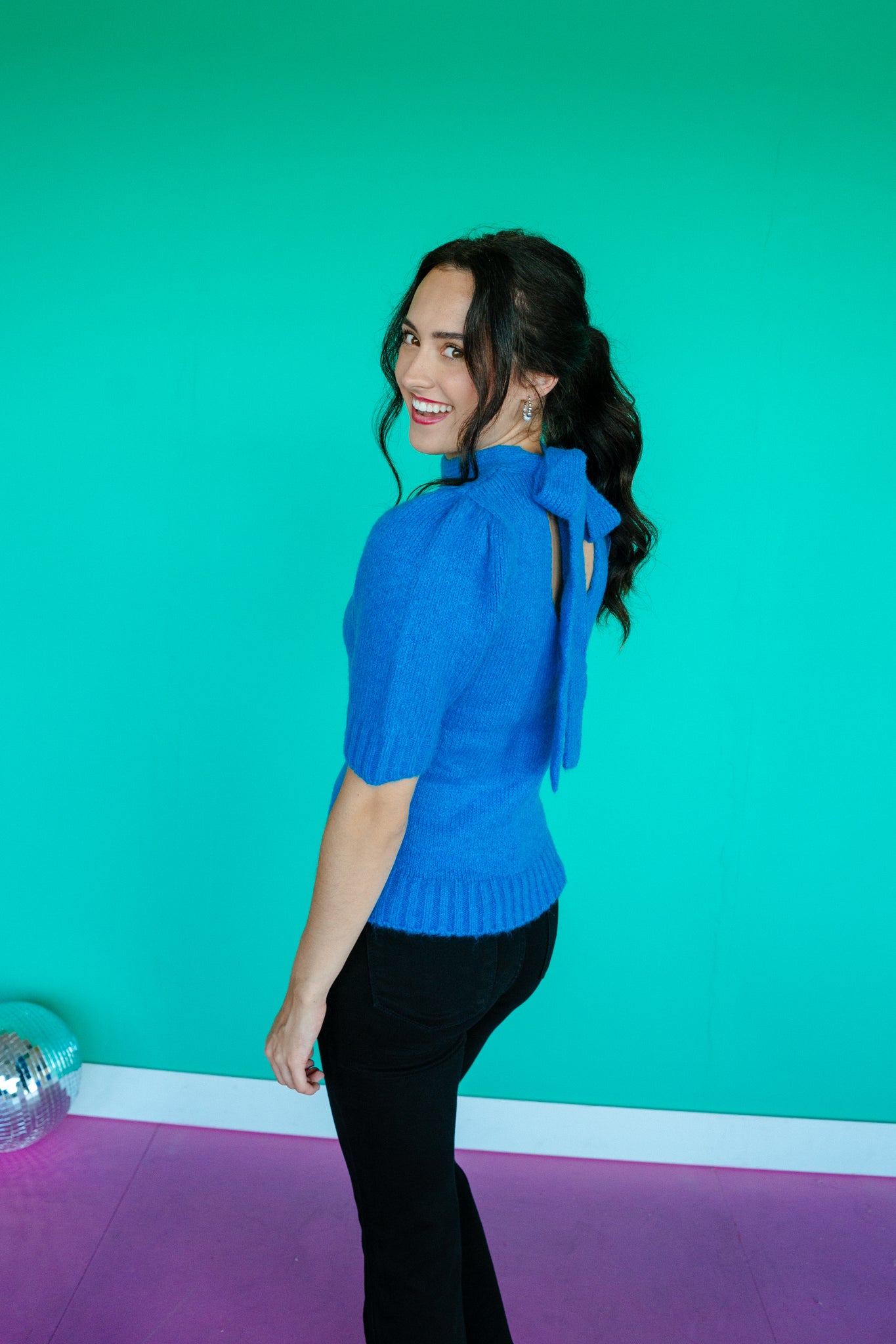 Moriah Short Sleeve Sweater - Turquoise Blue