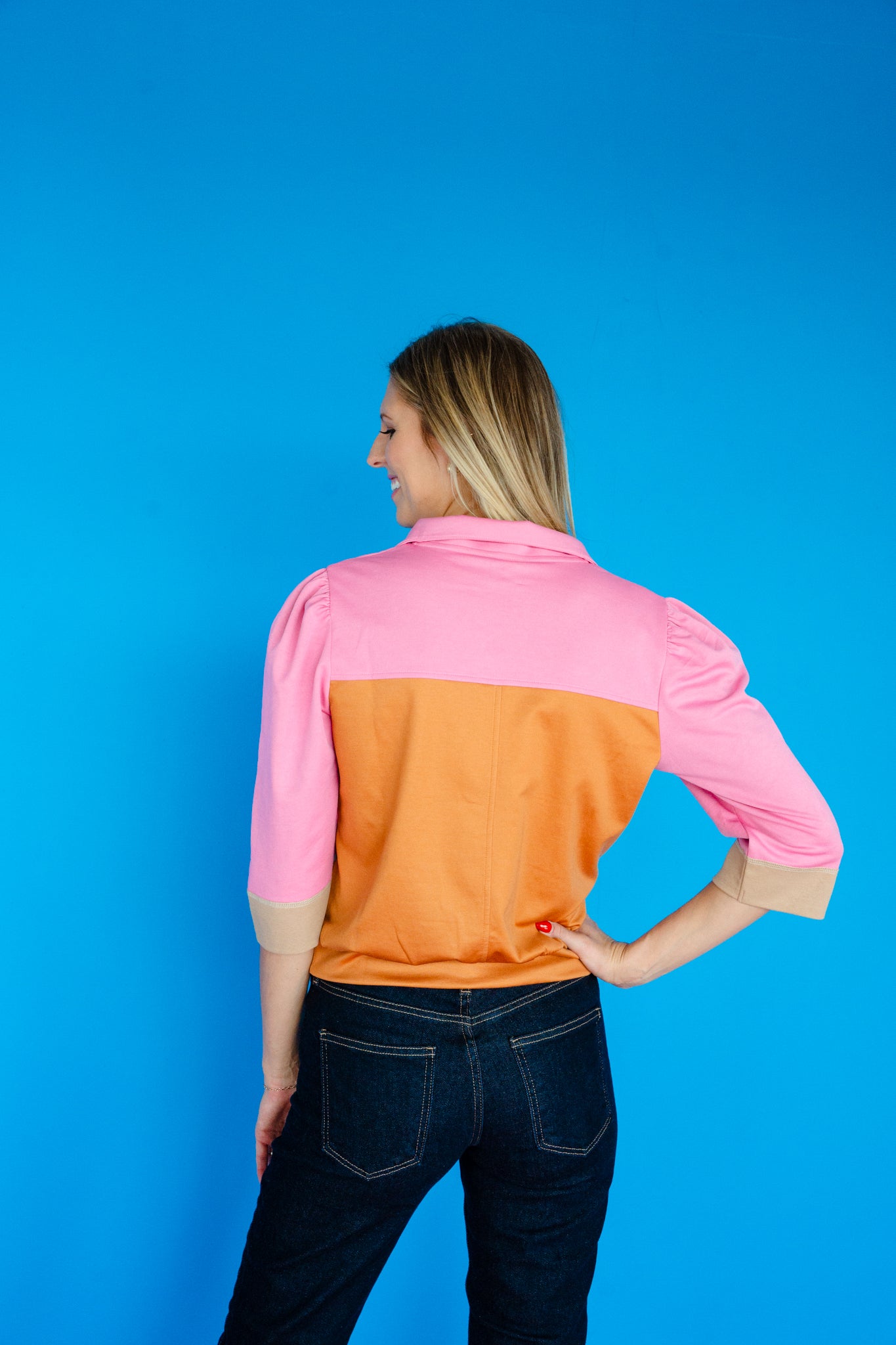 Natasha Colorblock Pullover - Cinnamon + Shocking Pink