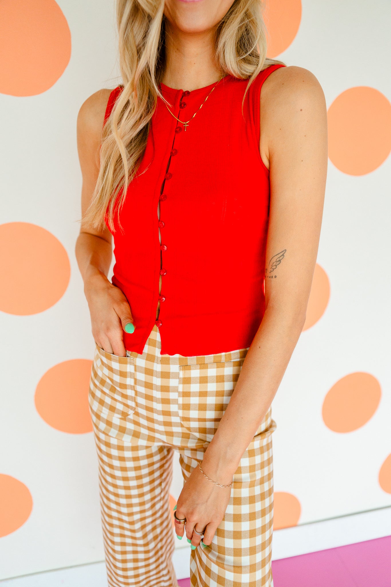 Bentlee Sleeveless Button Sweater - True Red