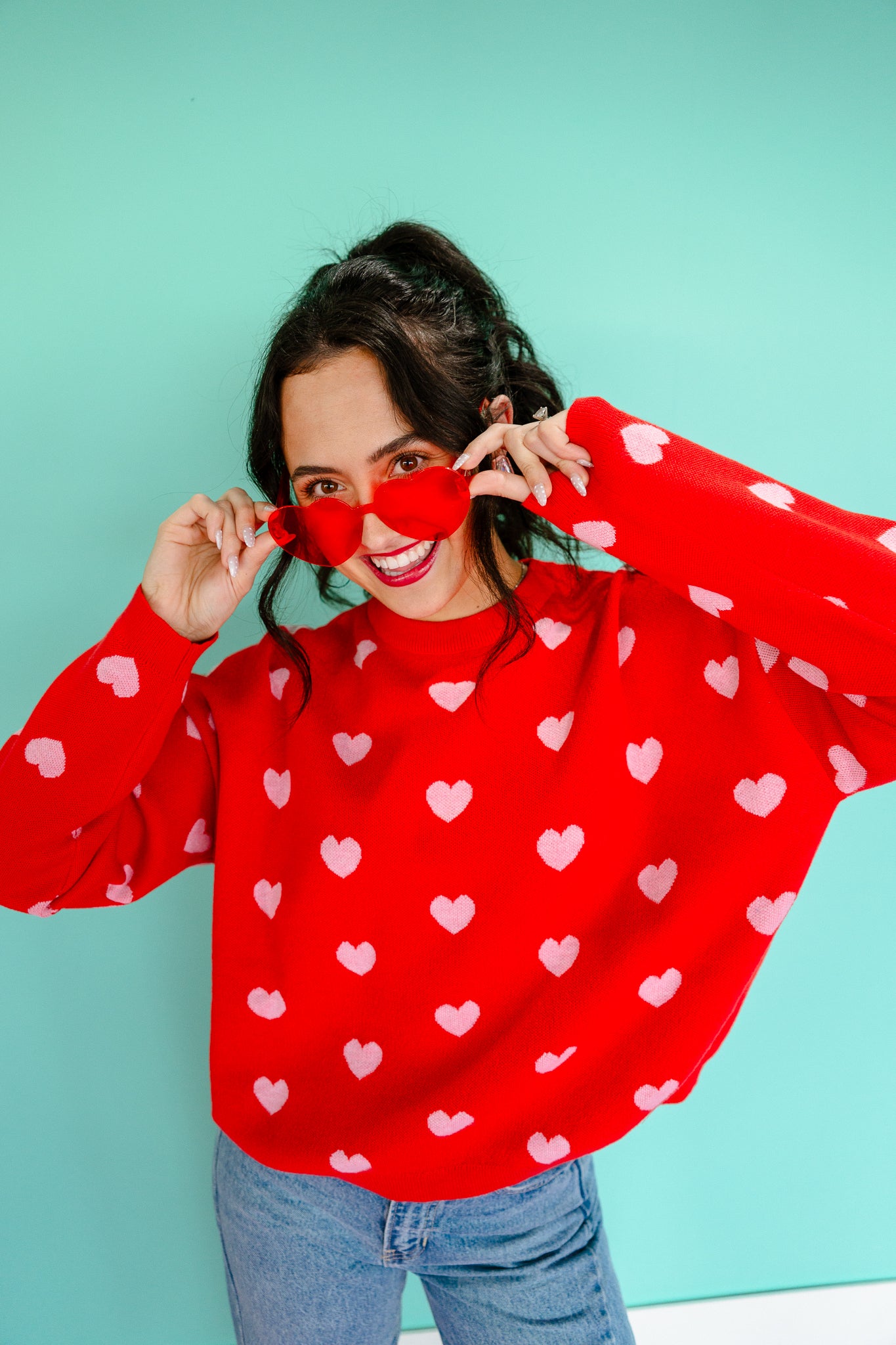 Victoria Heart Sweater - Cool Red + Pink