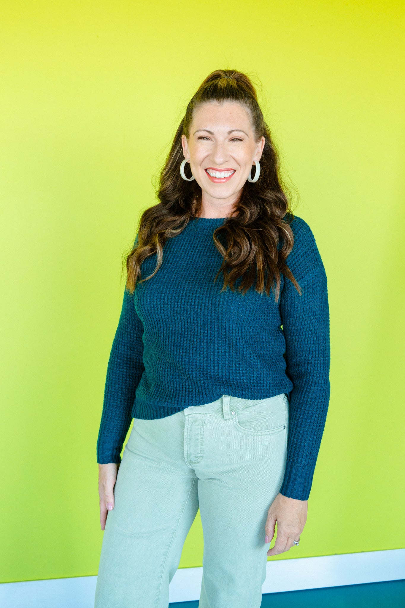 Chelle Waffle Knit Sweater - Kingfisher