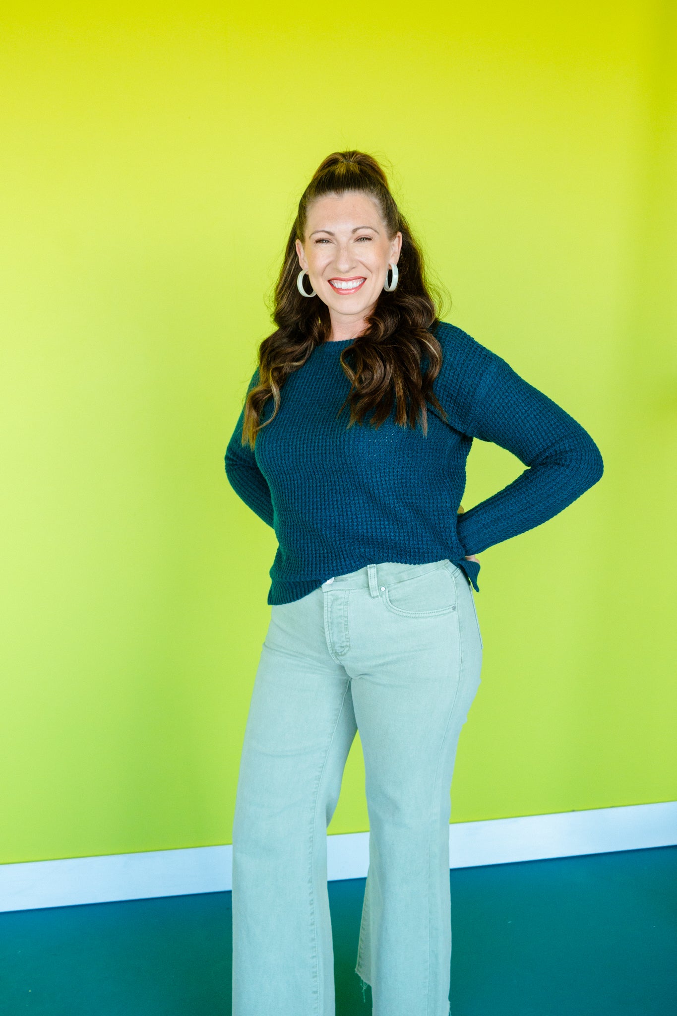 Chelle Waffle Knit Sweater - Kingfisher