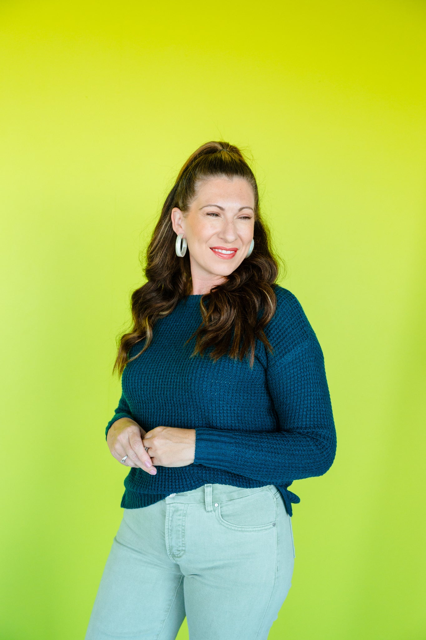 Chelle Waffle Knit Sweater - Kingfisher