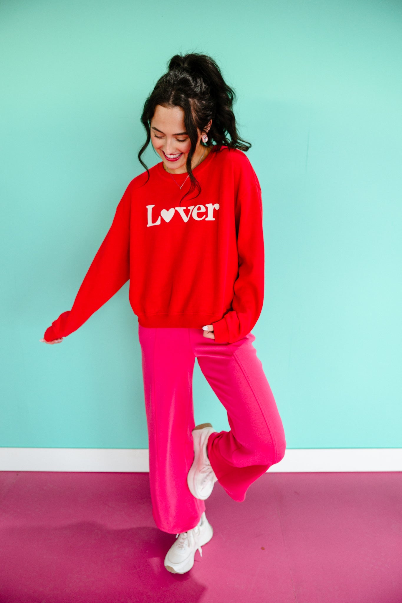 Lover Ribbed Sweatshirt - Cool Red