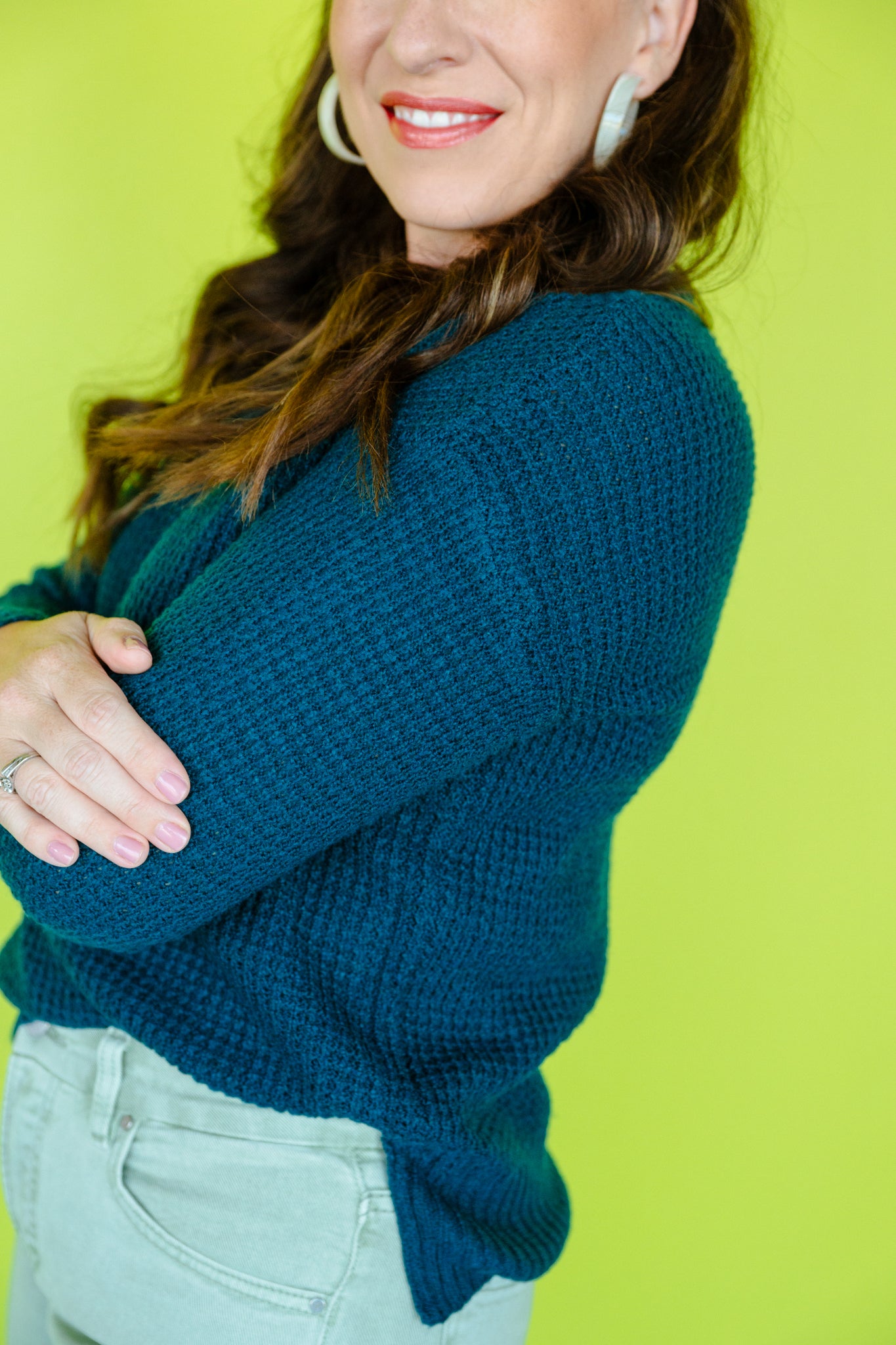Chelle Waffle Knit Sweater - Kingfisher