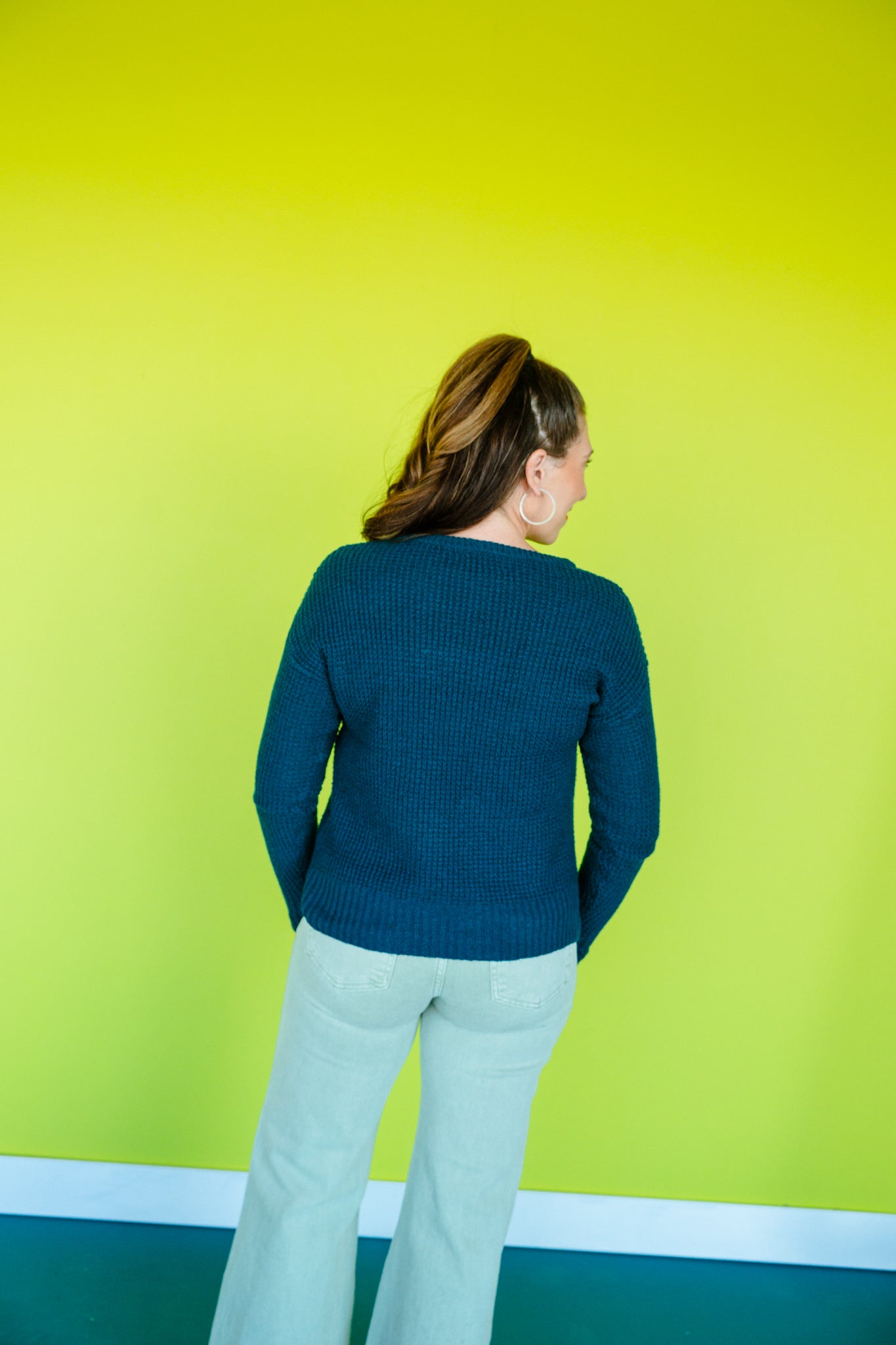 Chelle Waffle Knit Sweater - Kingfisher