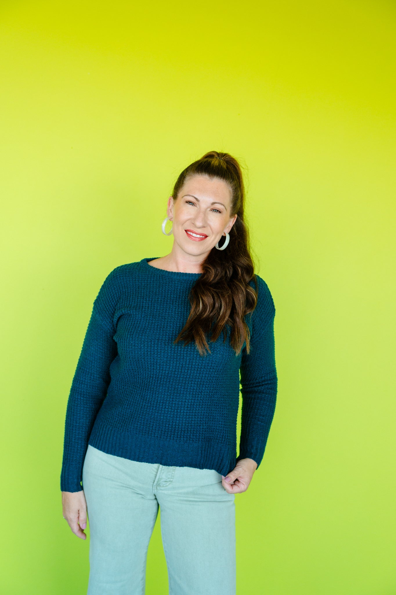 Chelle Waffle Knit Sweater - Kingfisher