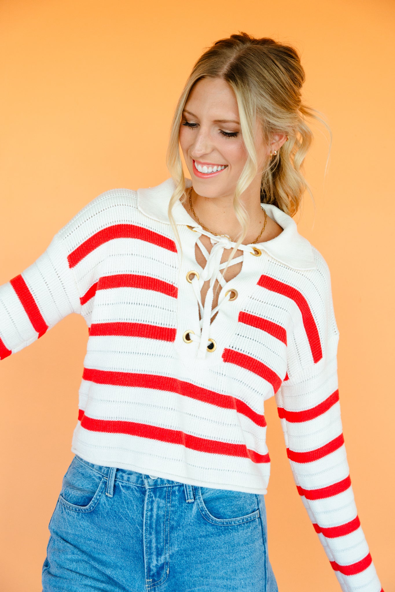 Marcie Collared Sweater - Oatmeal + True Red