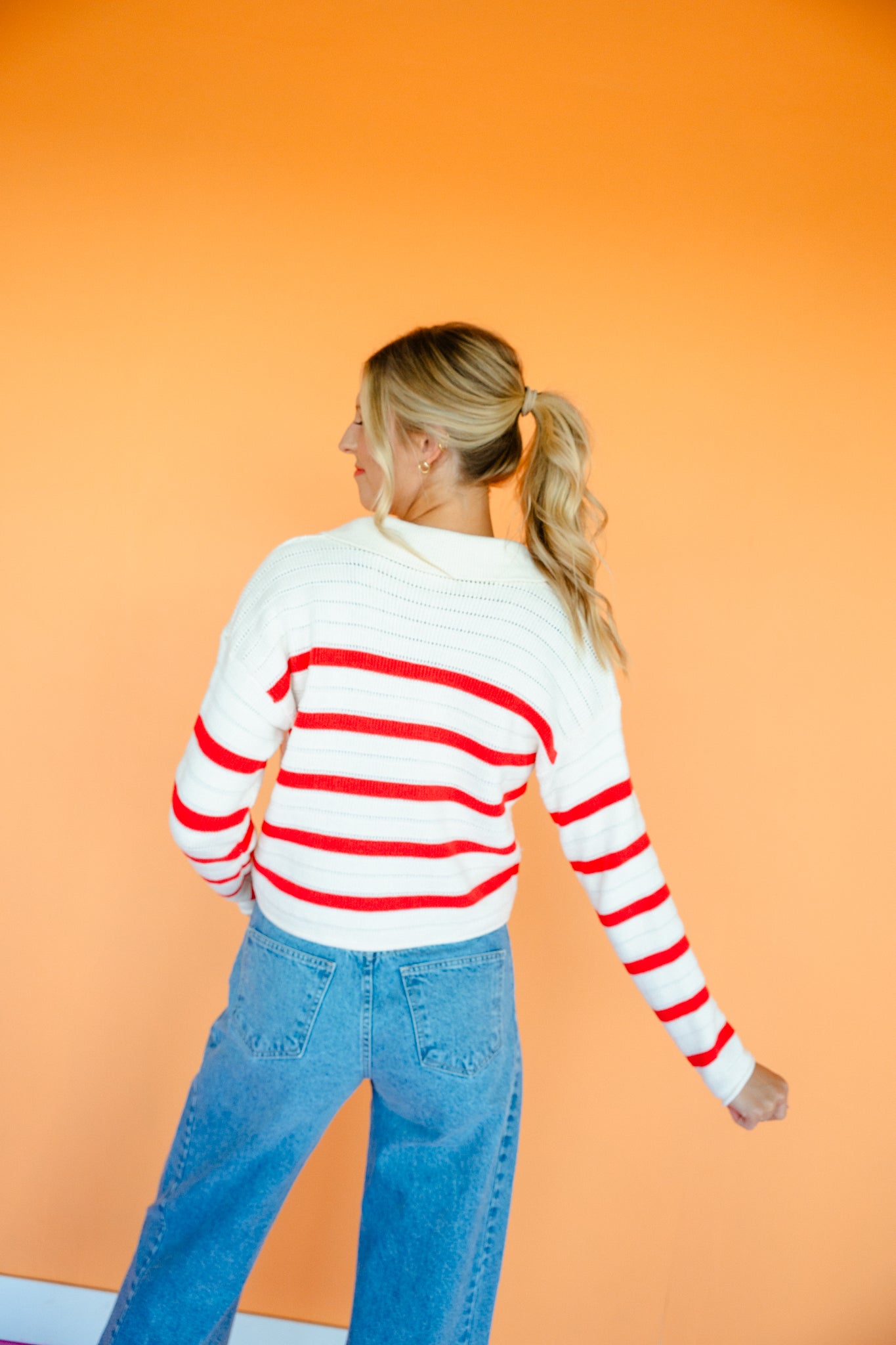 Marcie Collared Sweater - Oatmeal + True Red