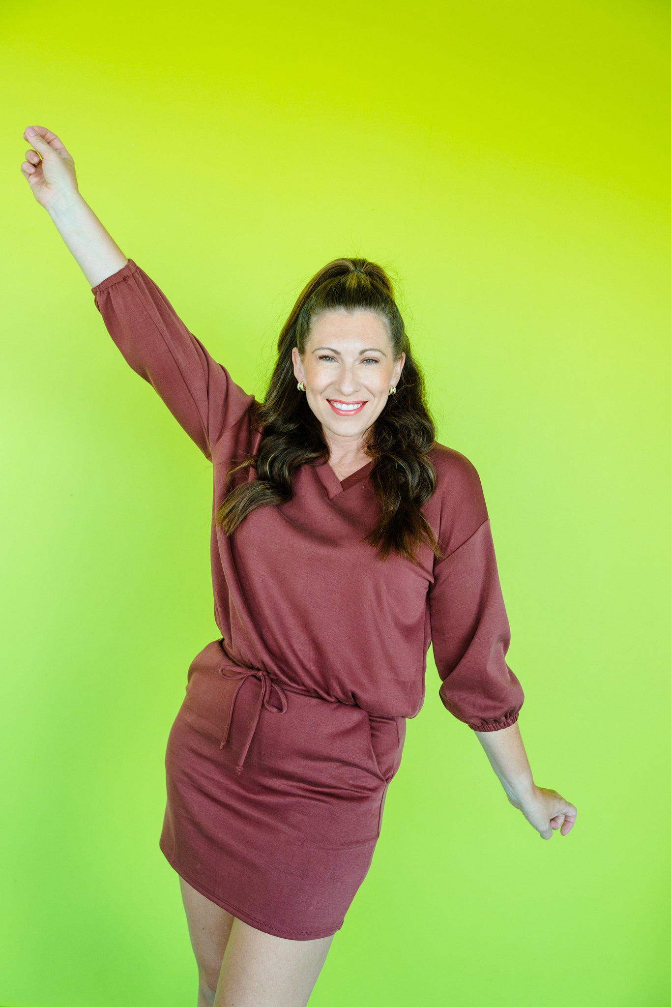 Tayla Bubble Hem Top and Mini Skirt Set - Warm Burgundy