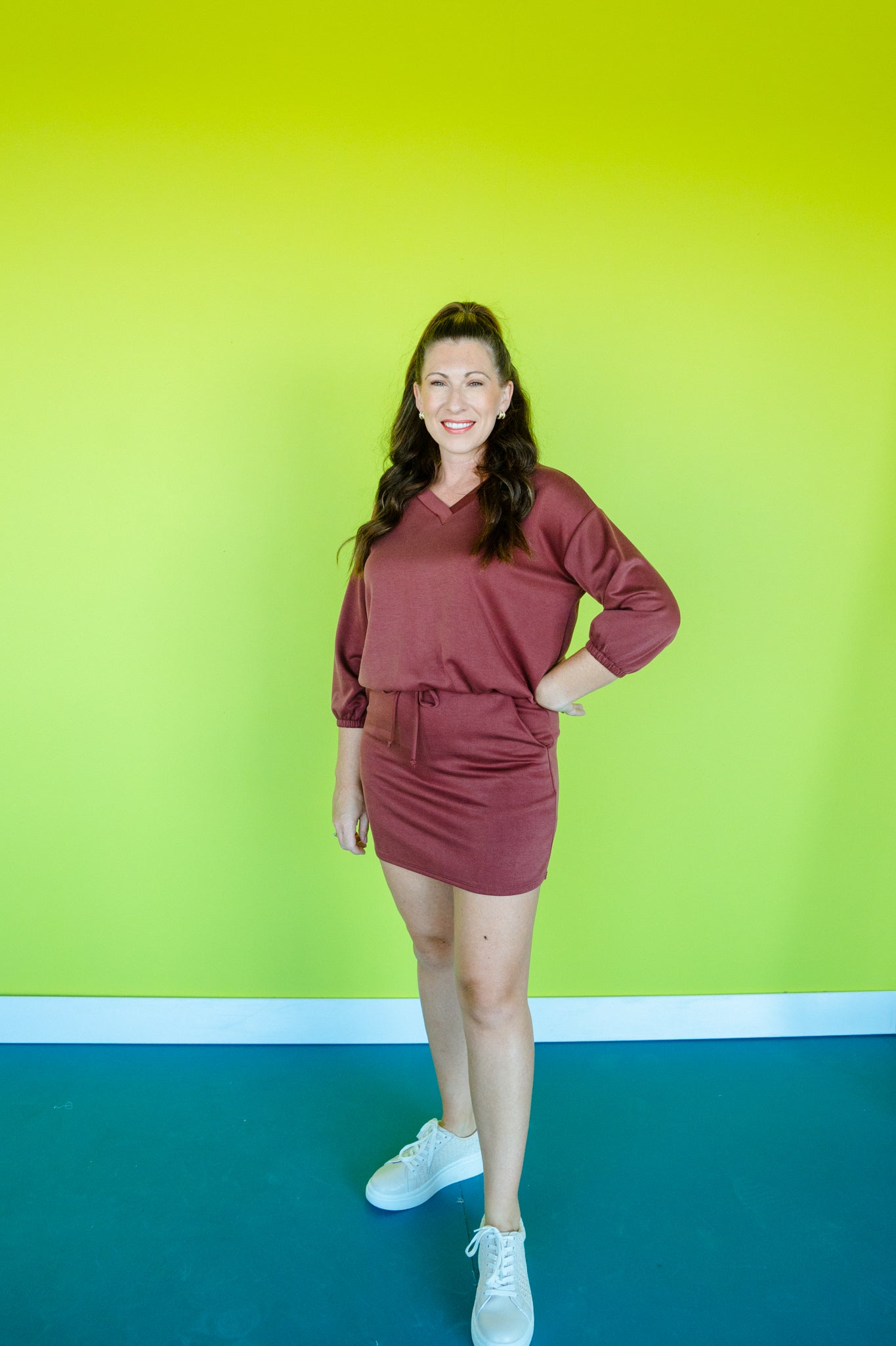 Tayla Bubble Hem Top and Mini Skirt Set - Warm Burgundy