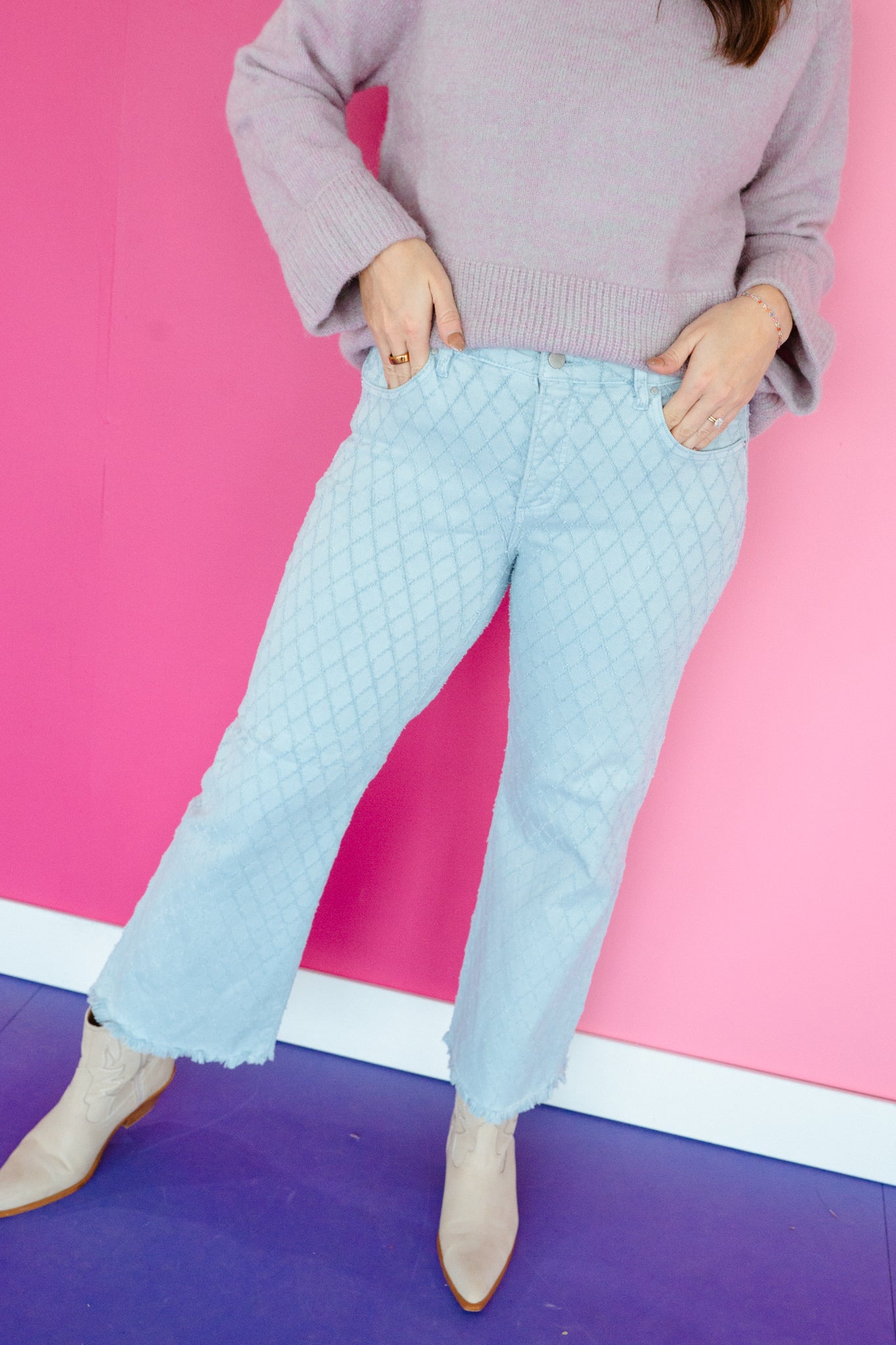 Waverly High Rise Texture Detailed Jeans - Light Wash