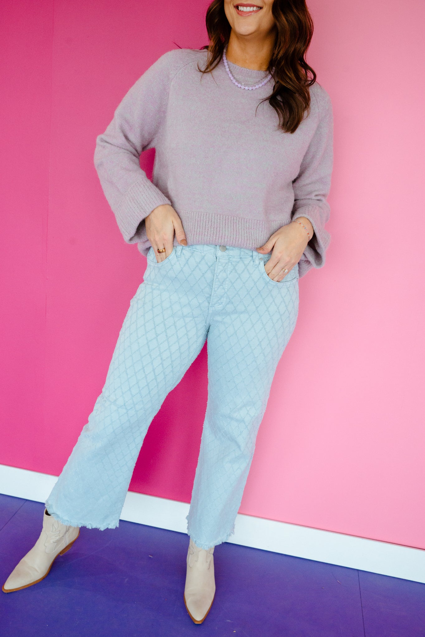 Waverly High Rise Texture Detailed Jeans - Light Wash