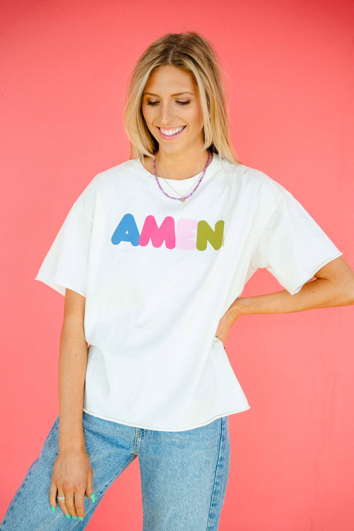 Sasha Graphic Amen Tee - Soft White / Ivory