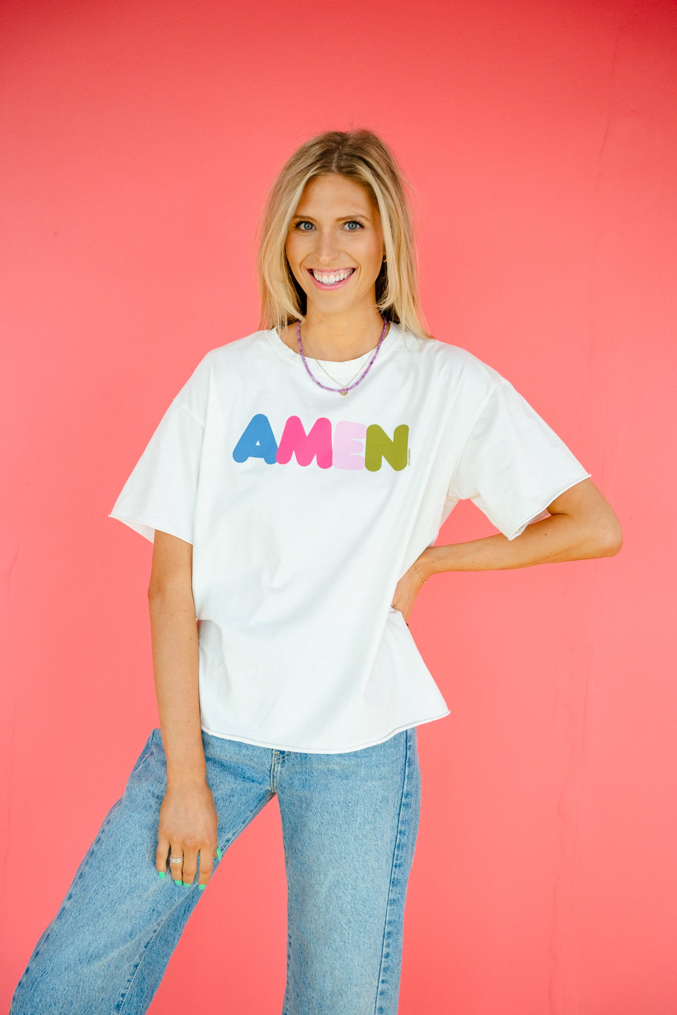 Sasha Graphic Amen Tee - Soft White / Ivory