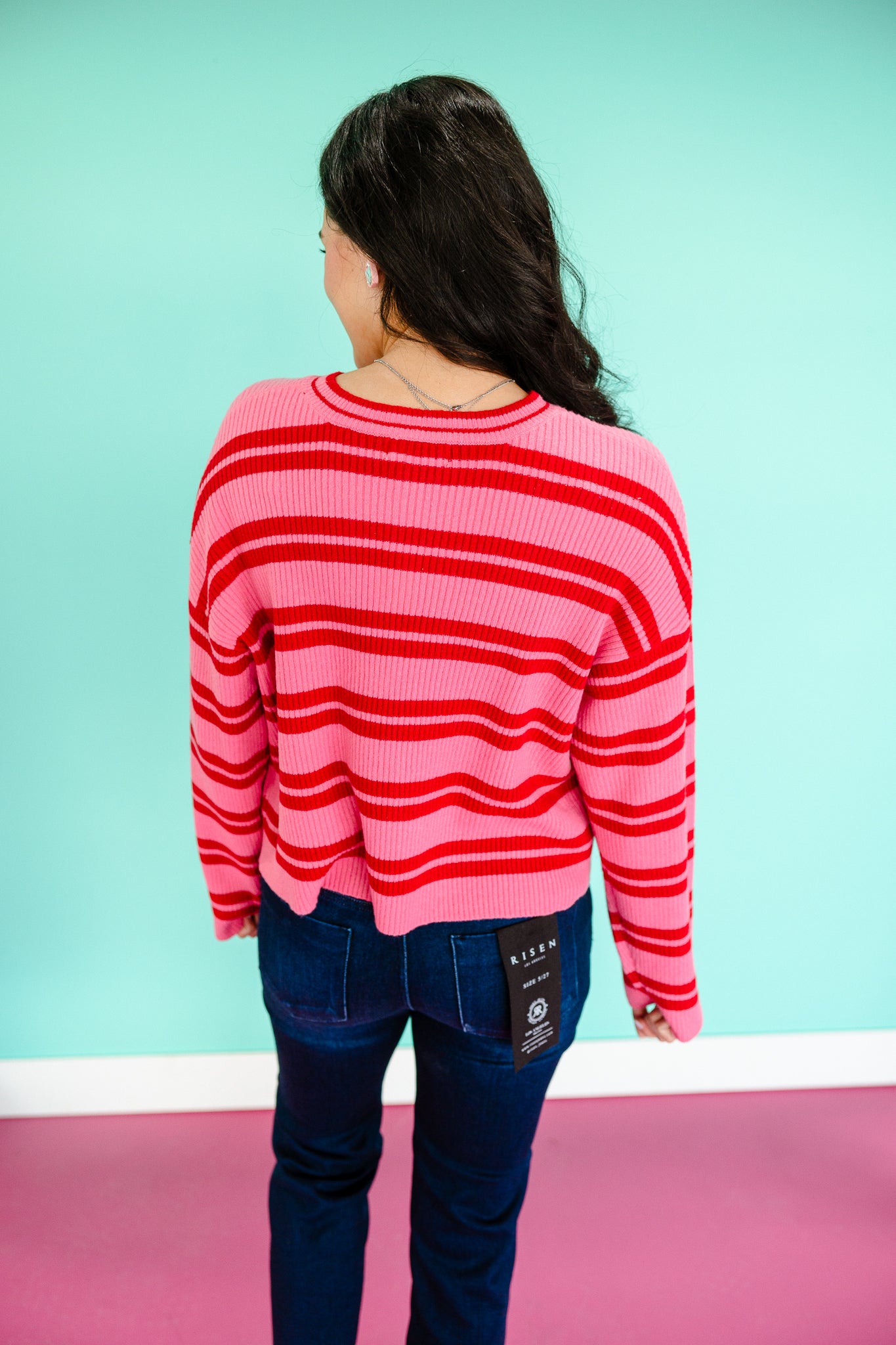Shelly Striped Sweater - Shocking Pink + Red