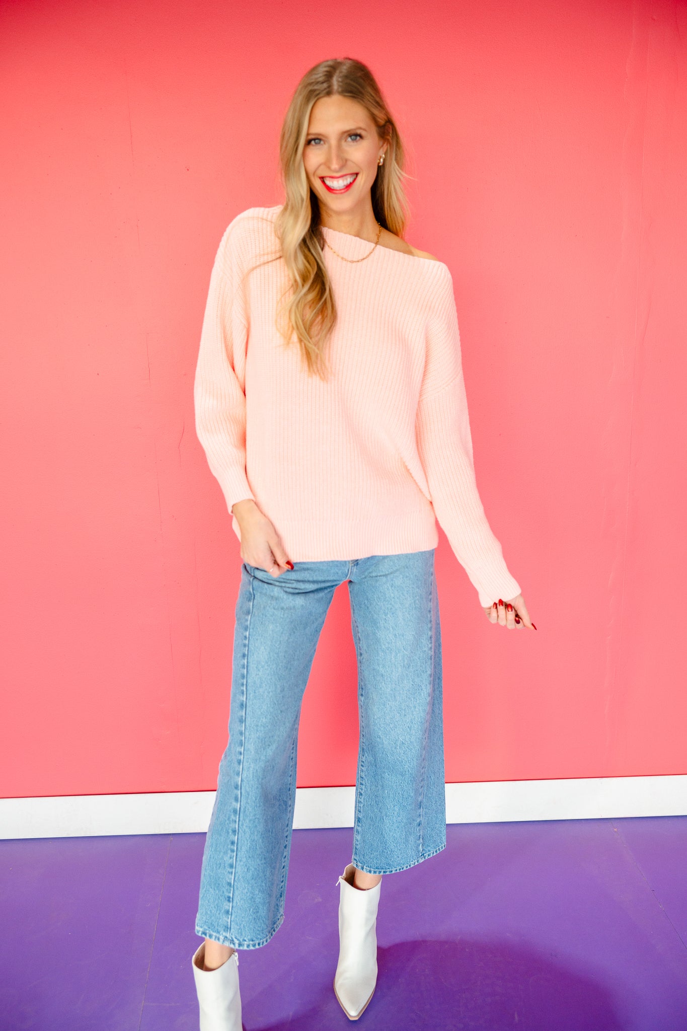 Tara Boat Neck Sweater - Salmon