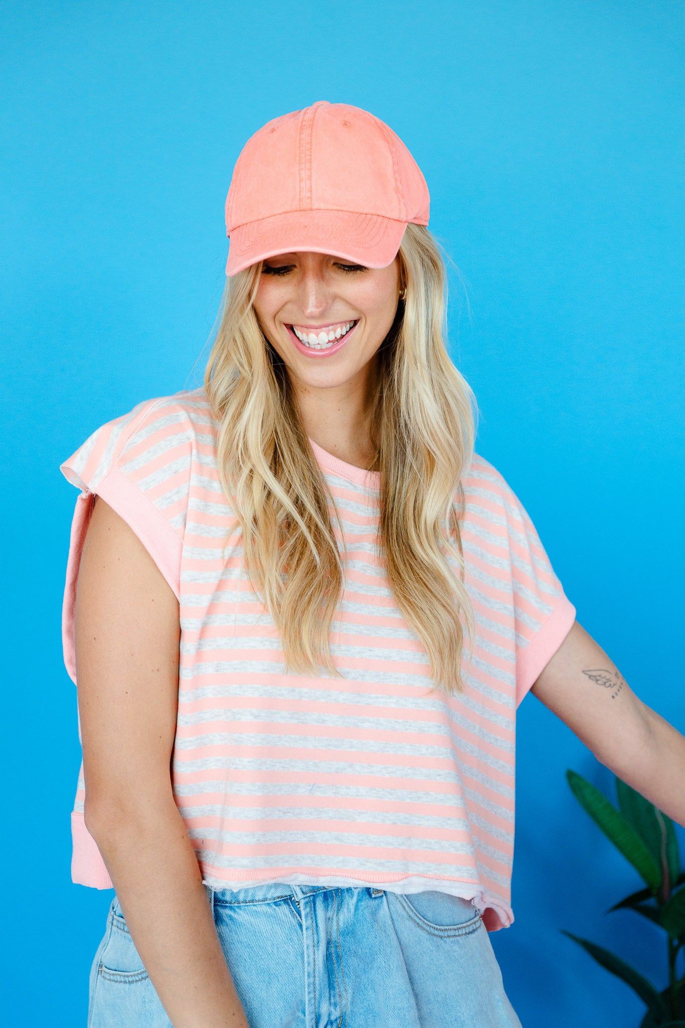 Murphy Striped Tee - Salmon + Dove Grey