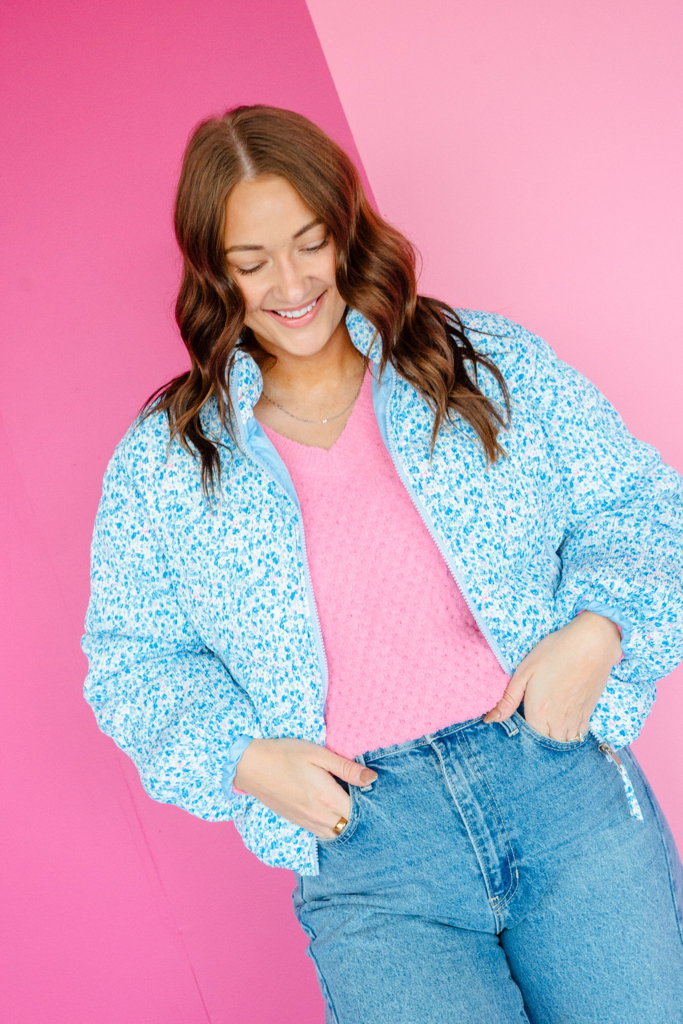 Kiki Puffer Jacket - Sky Blue + Delph