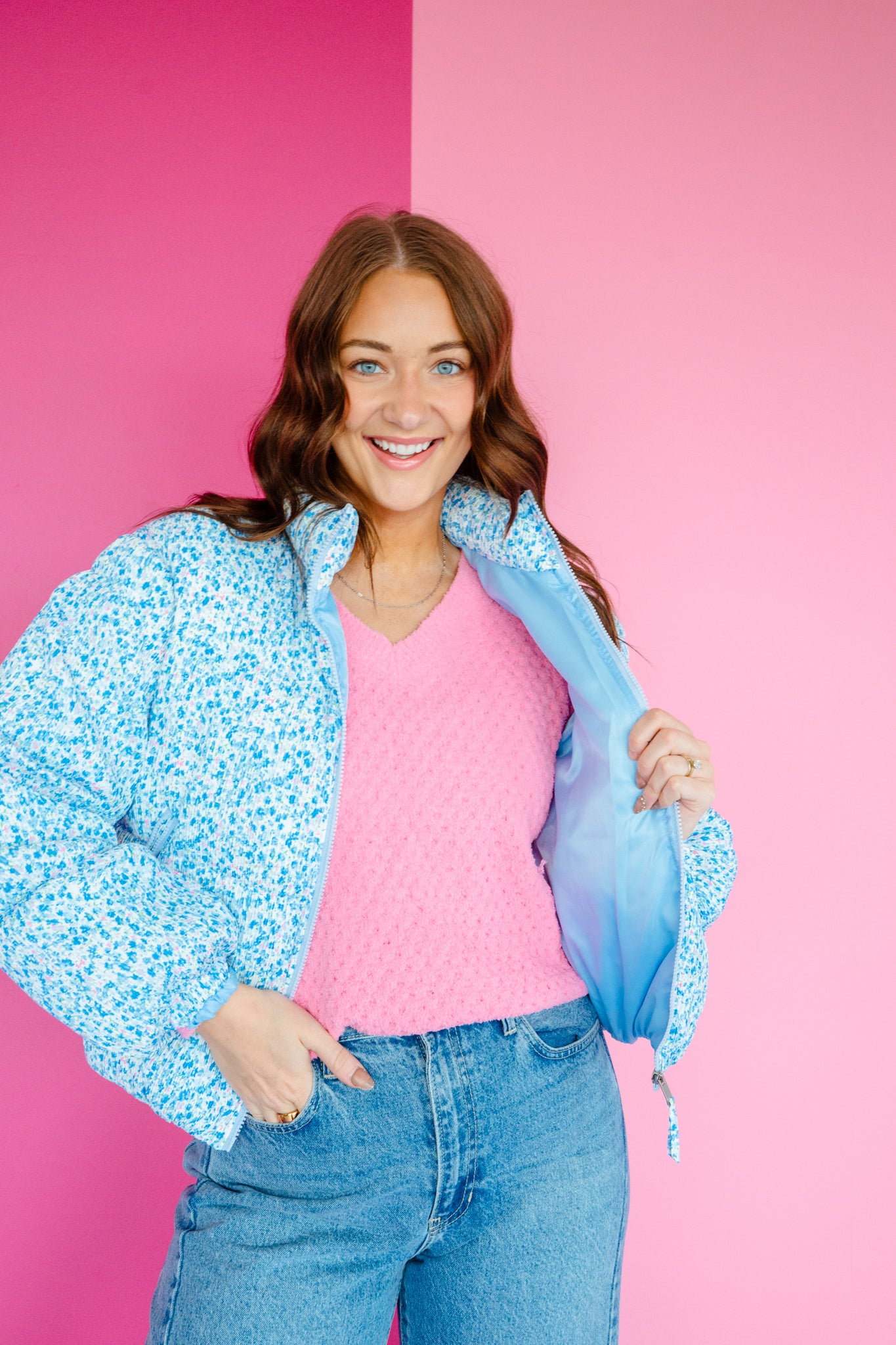 Kiki Puffer Jacket - Sky Blue + Delph