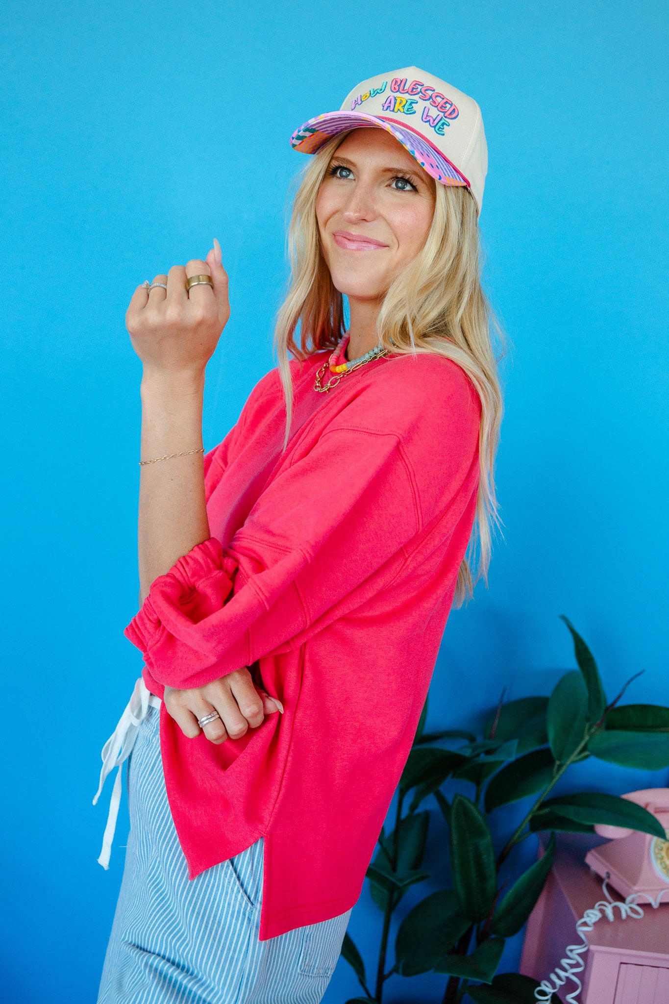 Terryn Bubble Sleeve French Terry Top - Watermelon