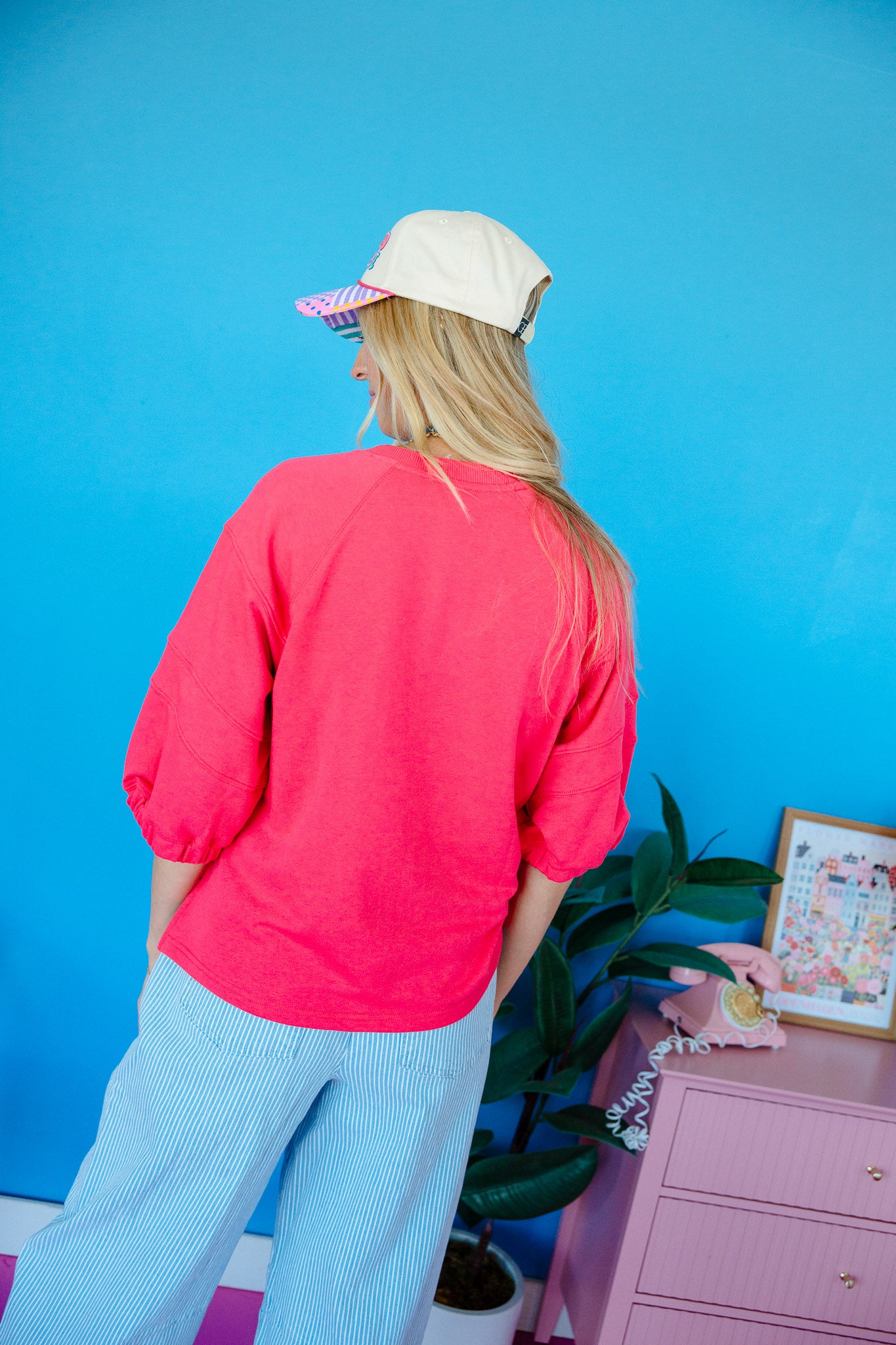 Terryn Bubble Sleeve French Terry Top - Watermelon