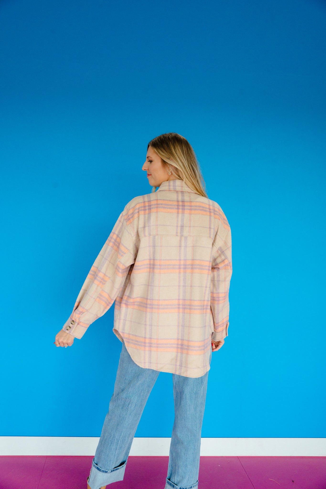 Jojo Plaid Shacket - Beige + Orange + Violet