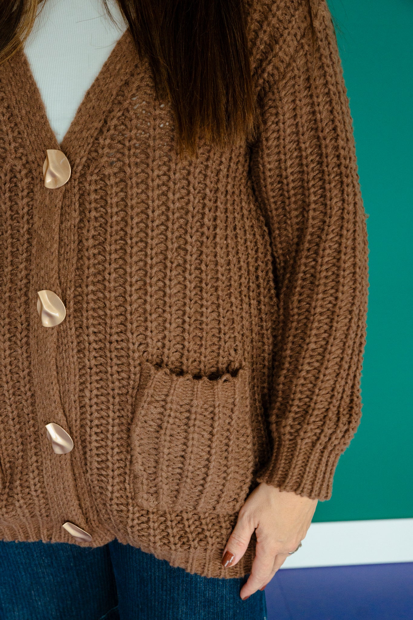 Roxy Button Down Cardigan - Light Chocolate