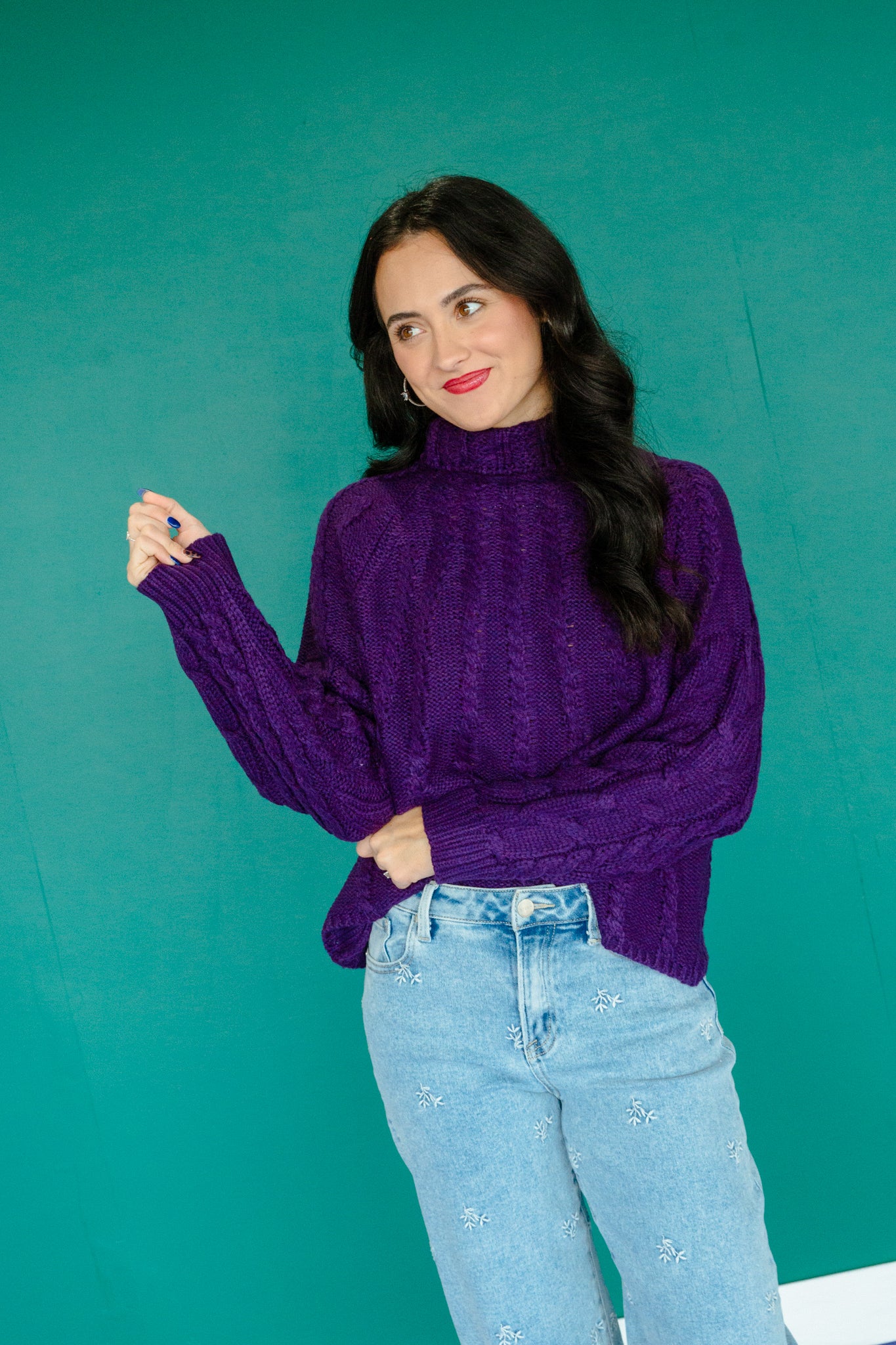Eloise Knit Turtleneck Sweater - Purple