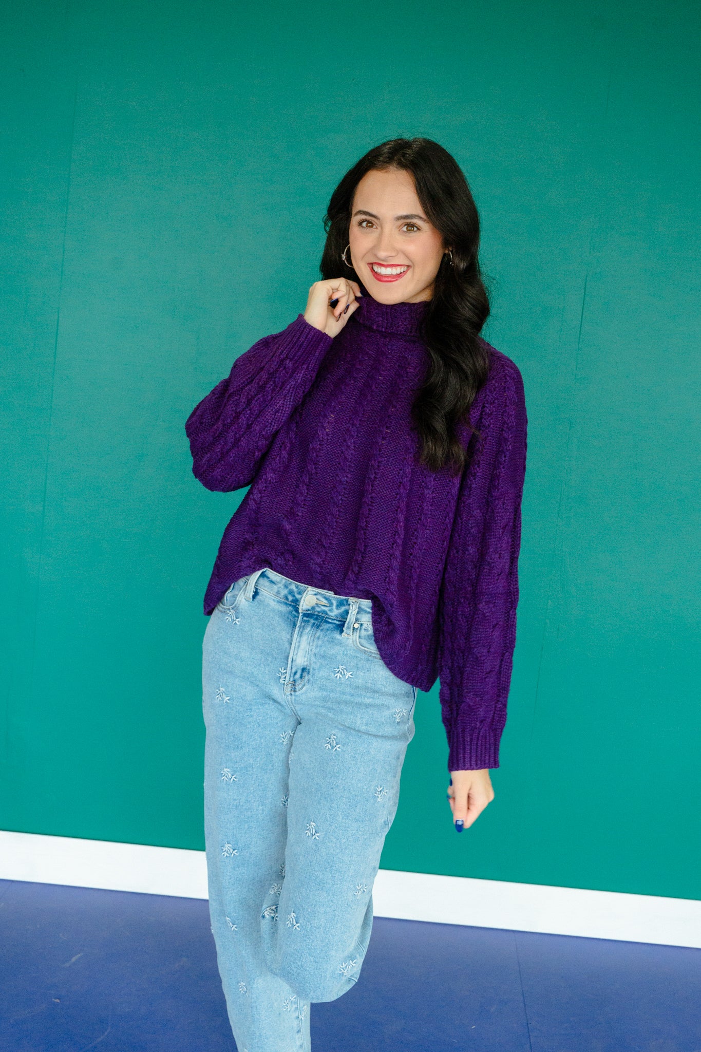 Eloise Knit Turtleneck Sweater - Purple