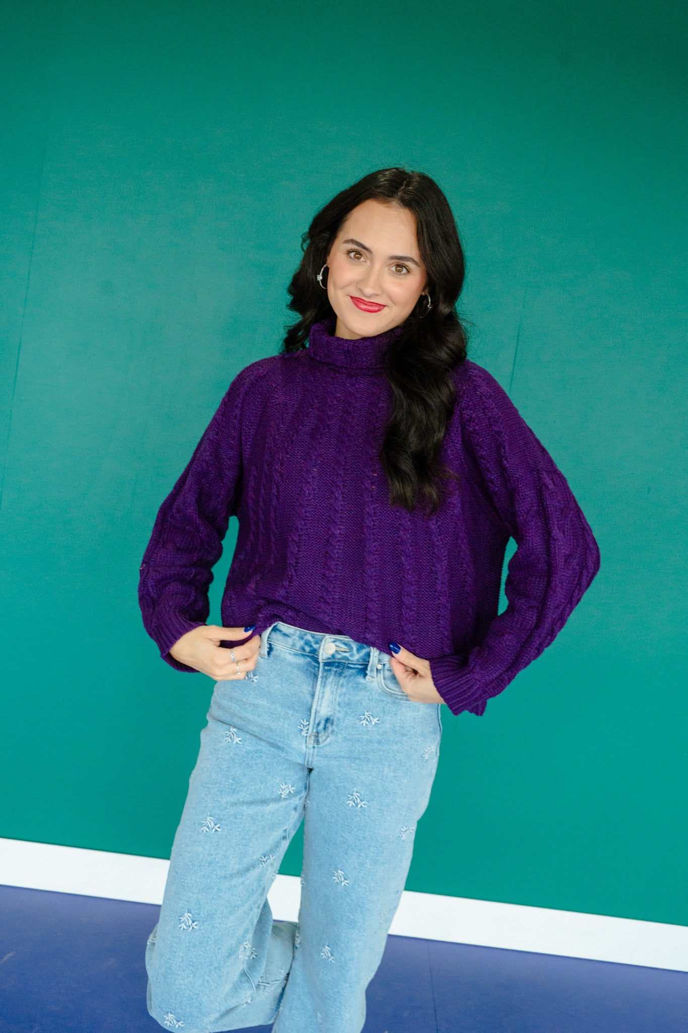 Eloise Knit Turtleneck Sweater - Purple